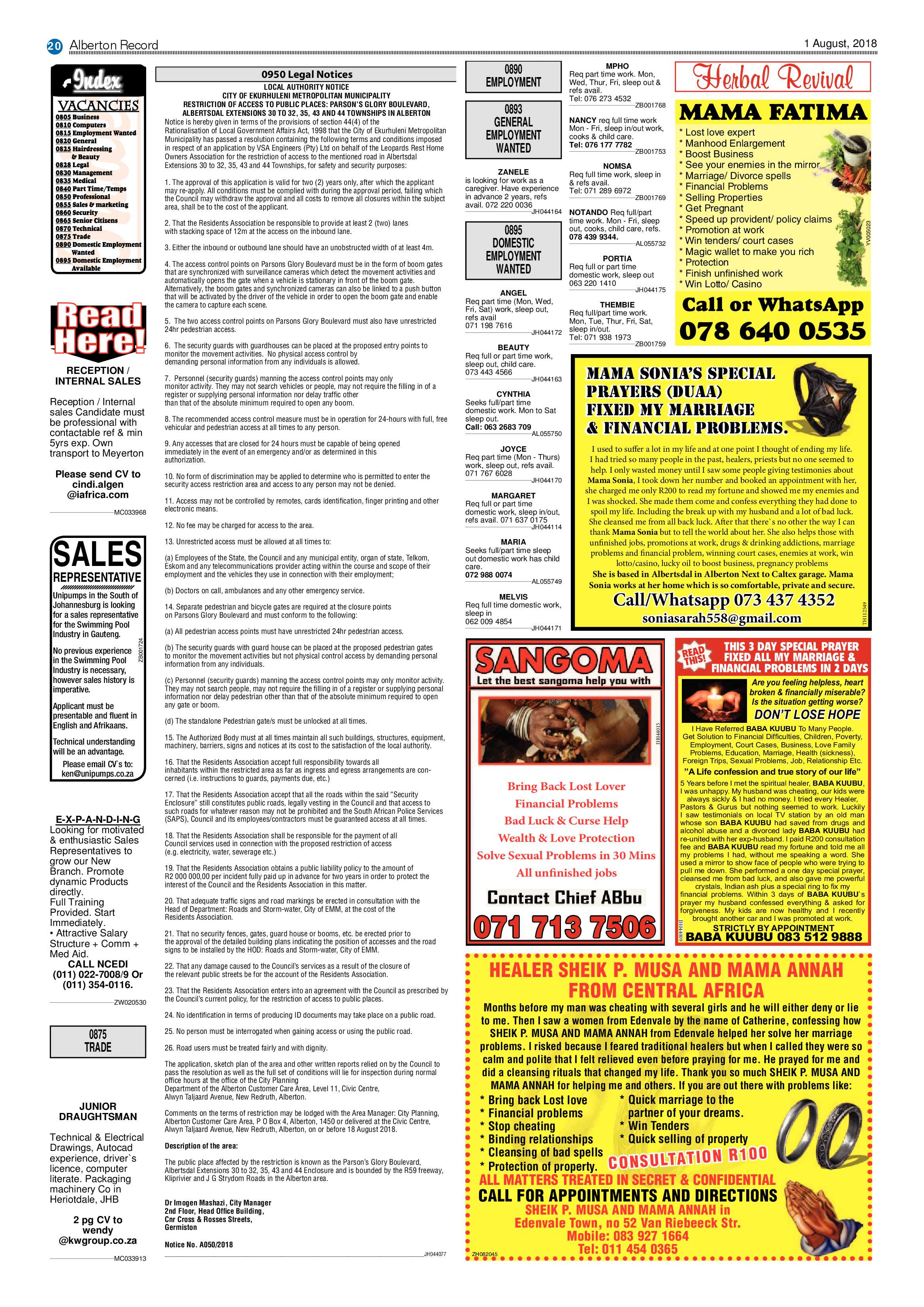 Alberton Record 01 August 2018 page 20