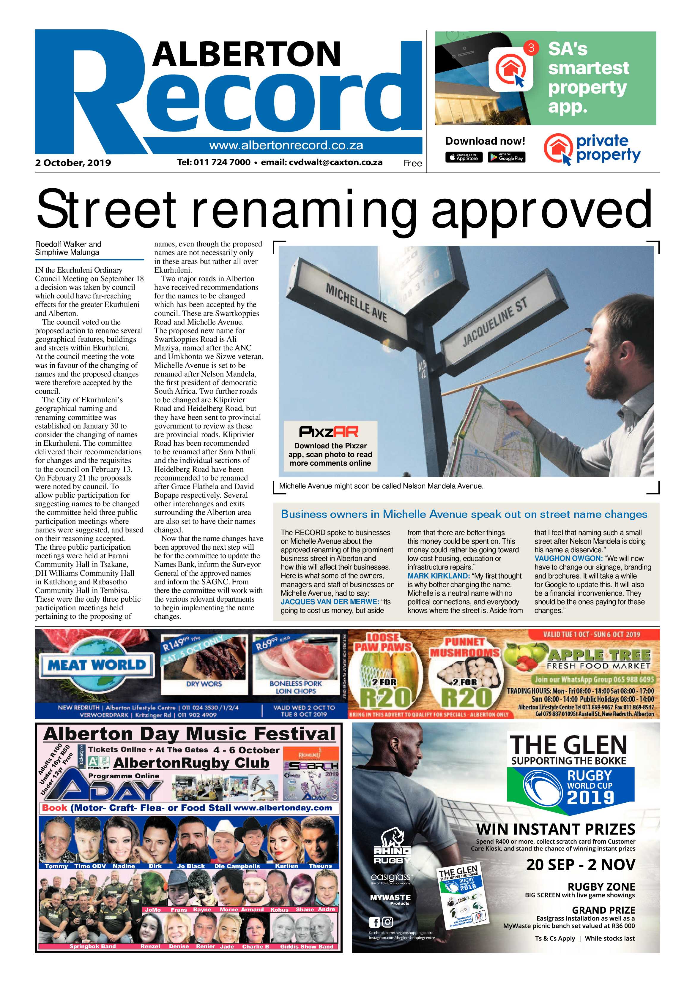 Alberton Record 02 October 2019 page 1