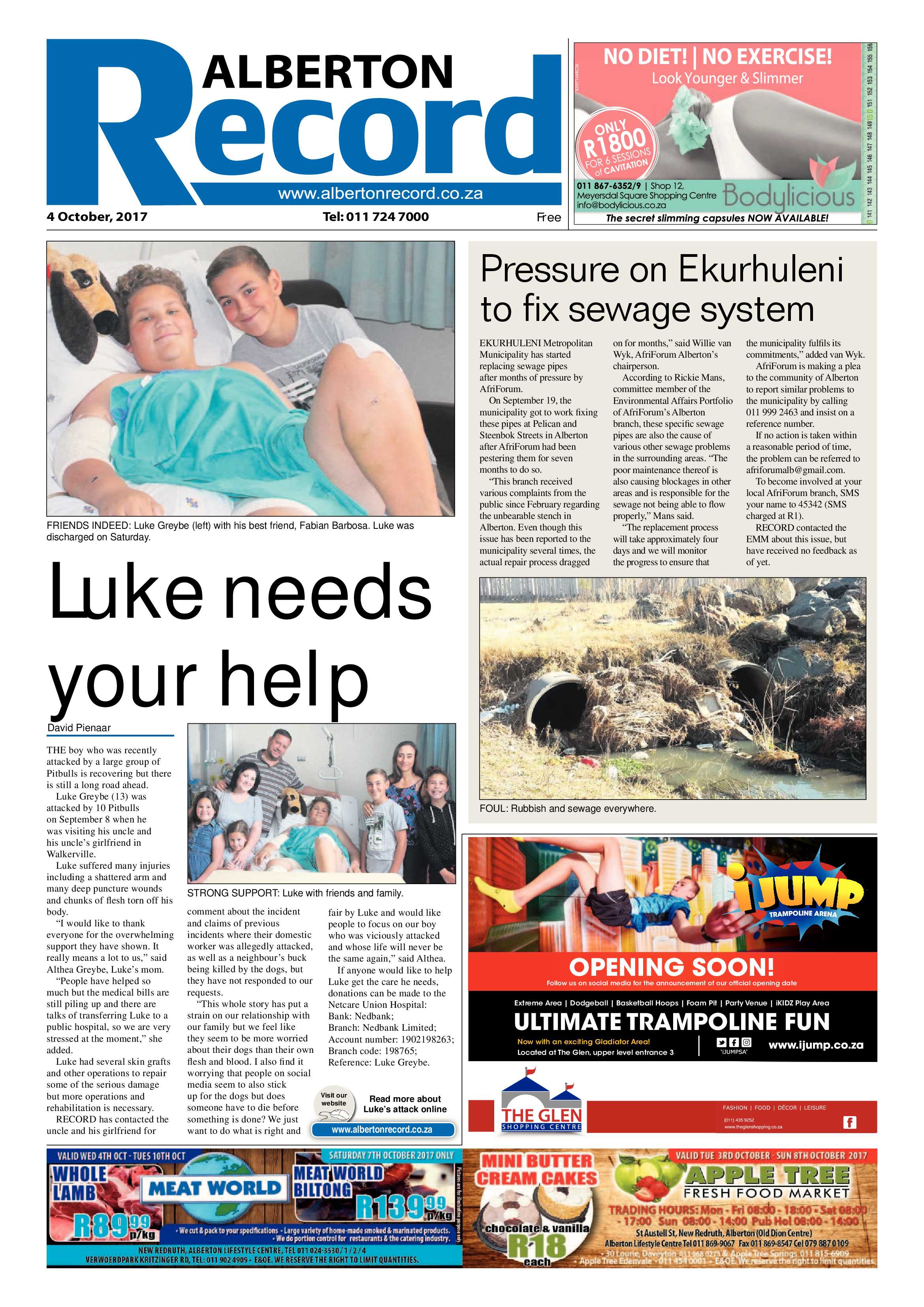 Alberton Record 04 October 2017 page 1