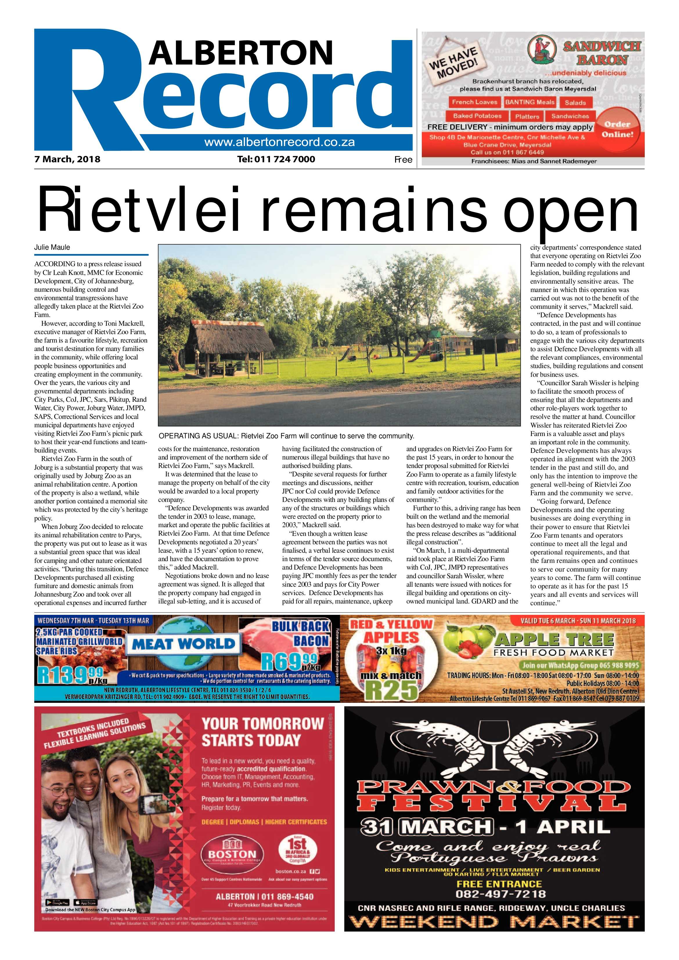 Alberton Record 07 March 2018 page 1