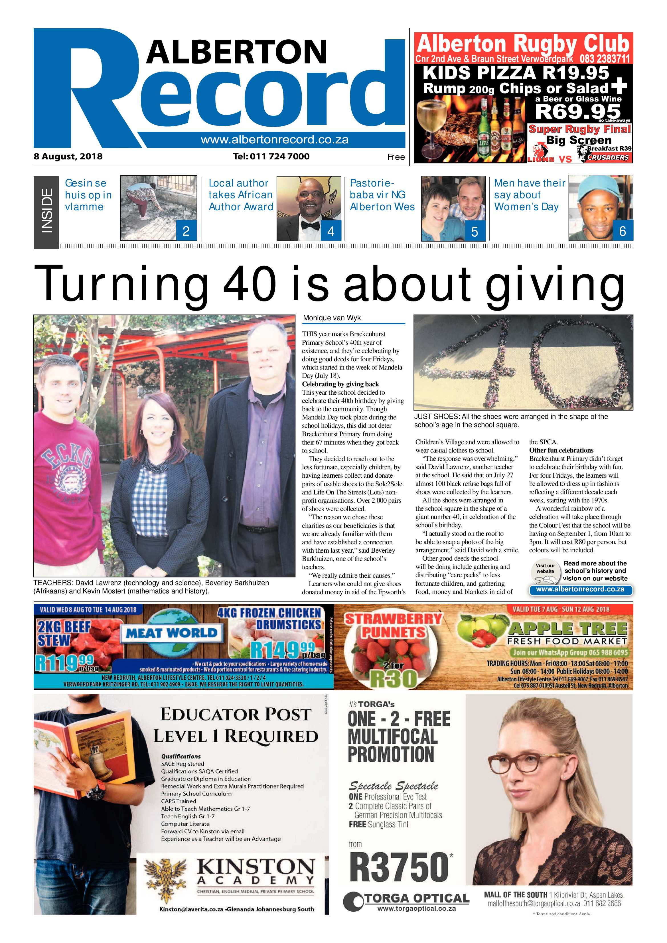 Alberton Record 08 August 2018 page 1