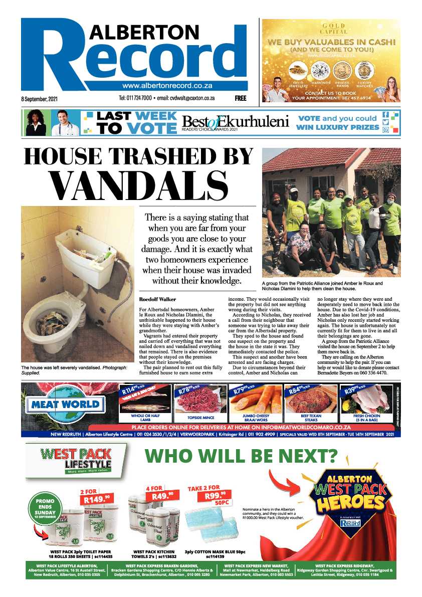 Alberton Record 08 September 2021 page 1
