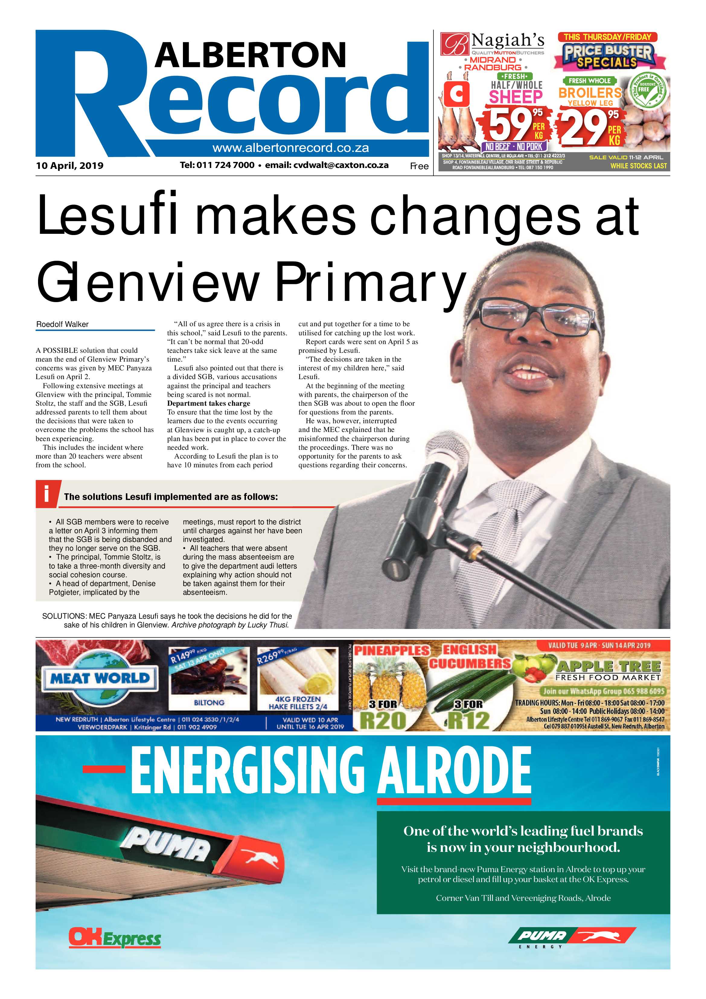 Alberton Record 10 April 2019 page 1