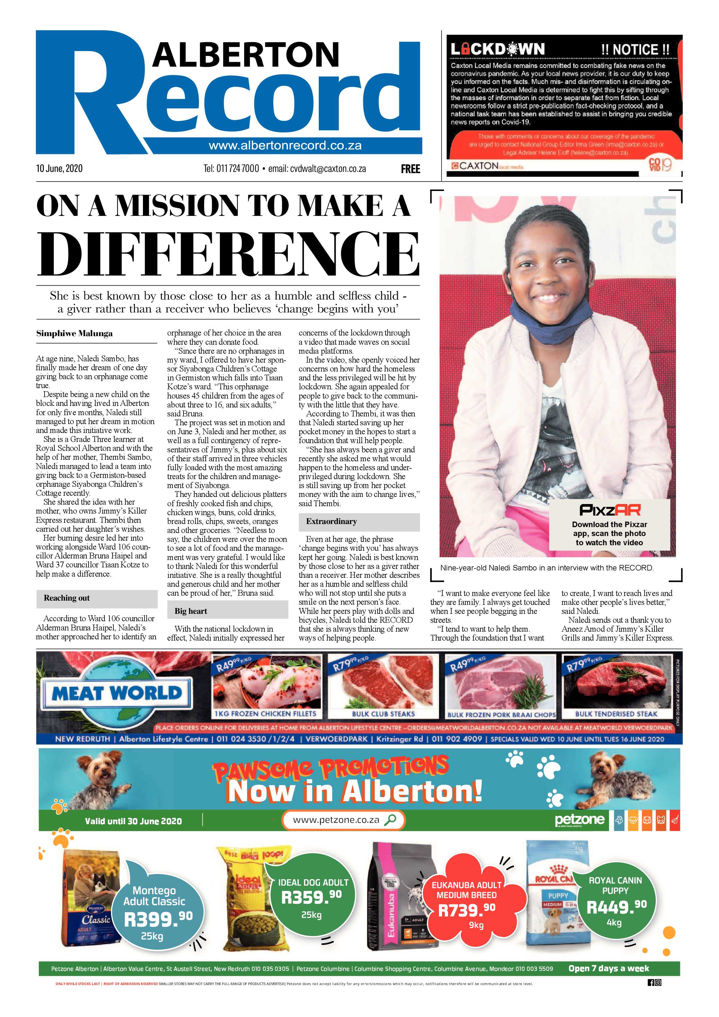 Alberton Record 10 June 2020 page 1