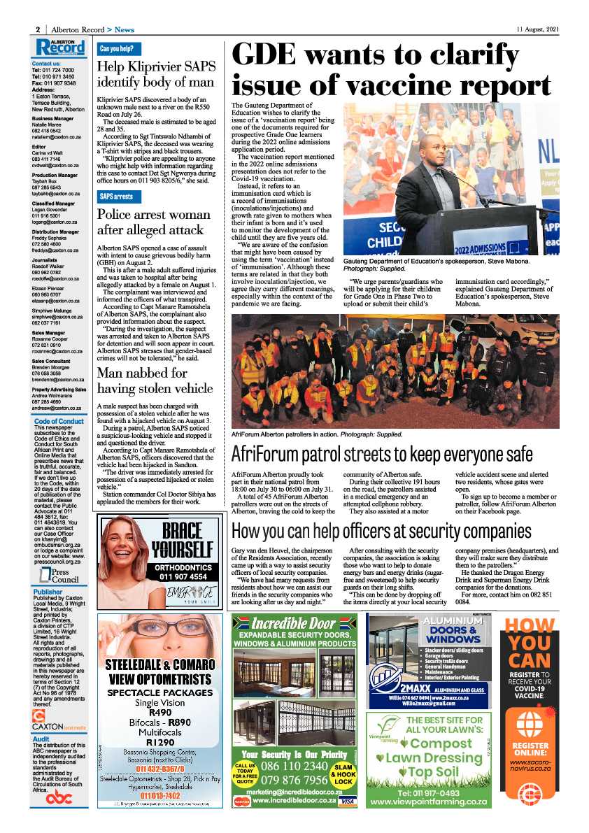 Alberton Record 11 August 2021 page 2