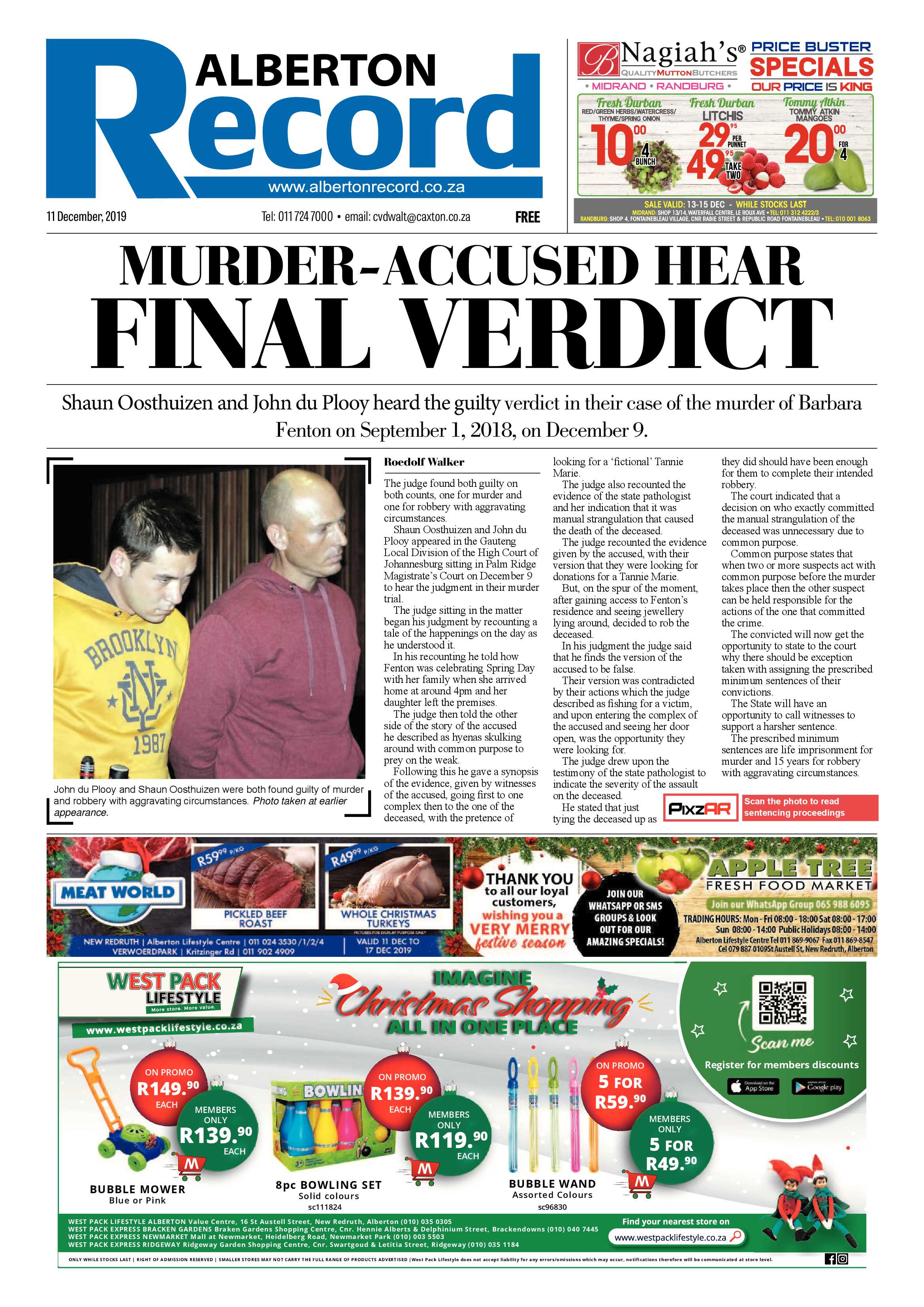 Alberton Record 11 December 2019 page 1
