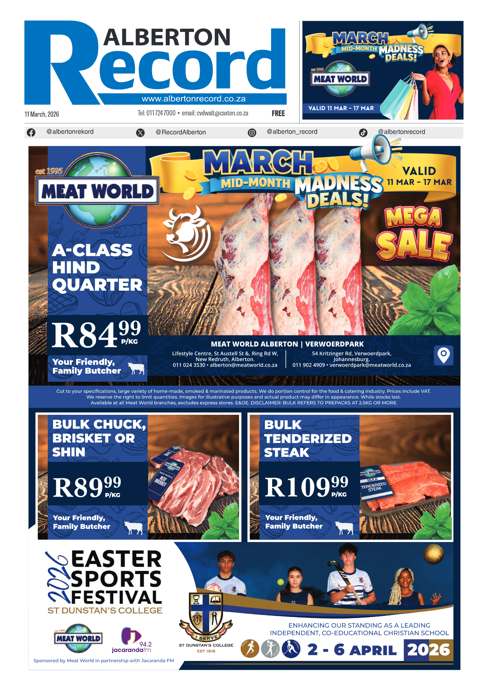 Alberton Record 11 March 2026 page 1