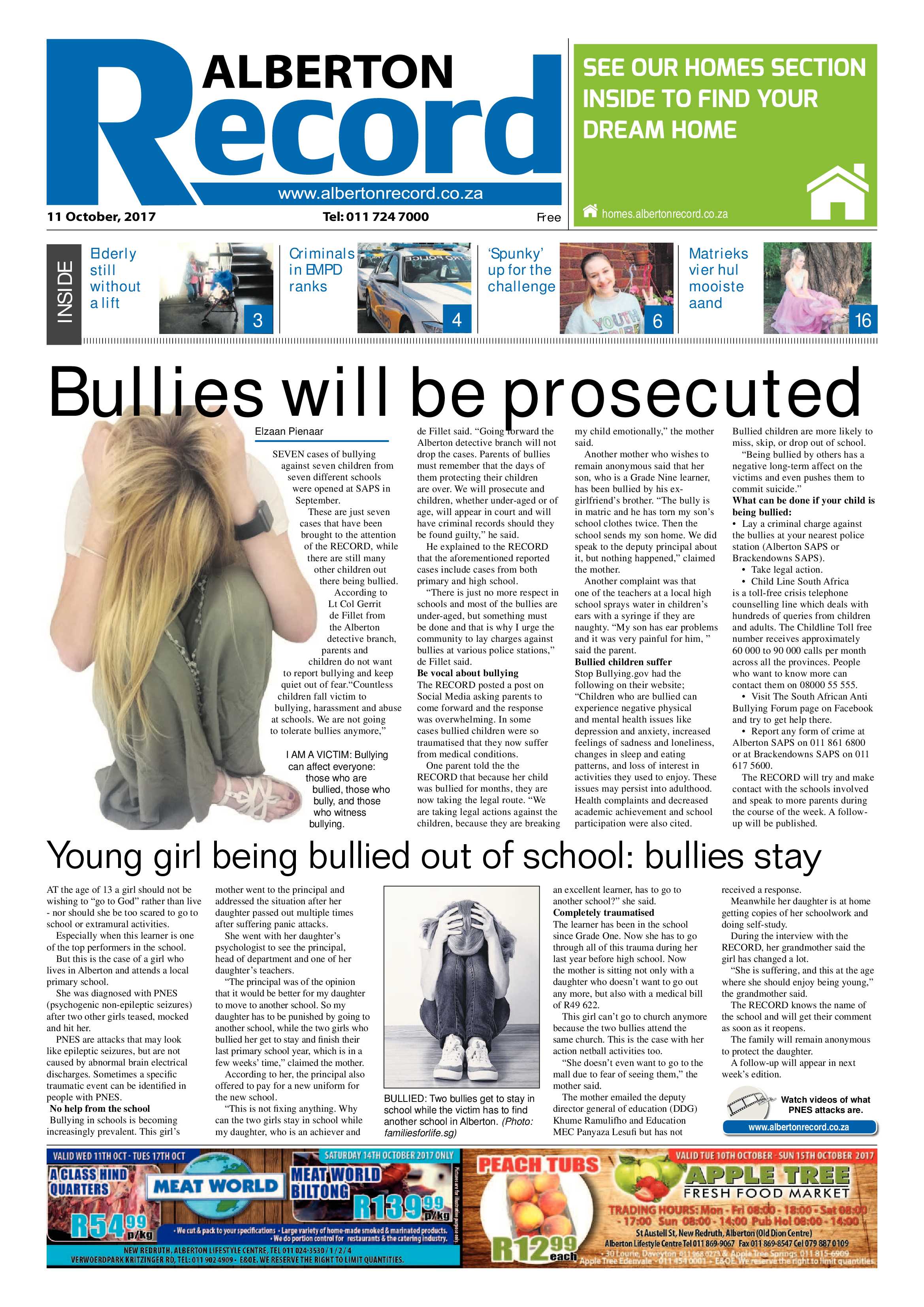 Alberton Record 11 October 2017 page 1