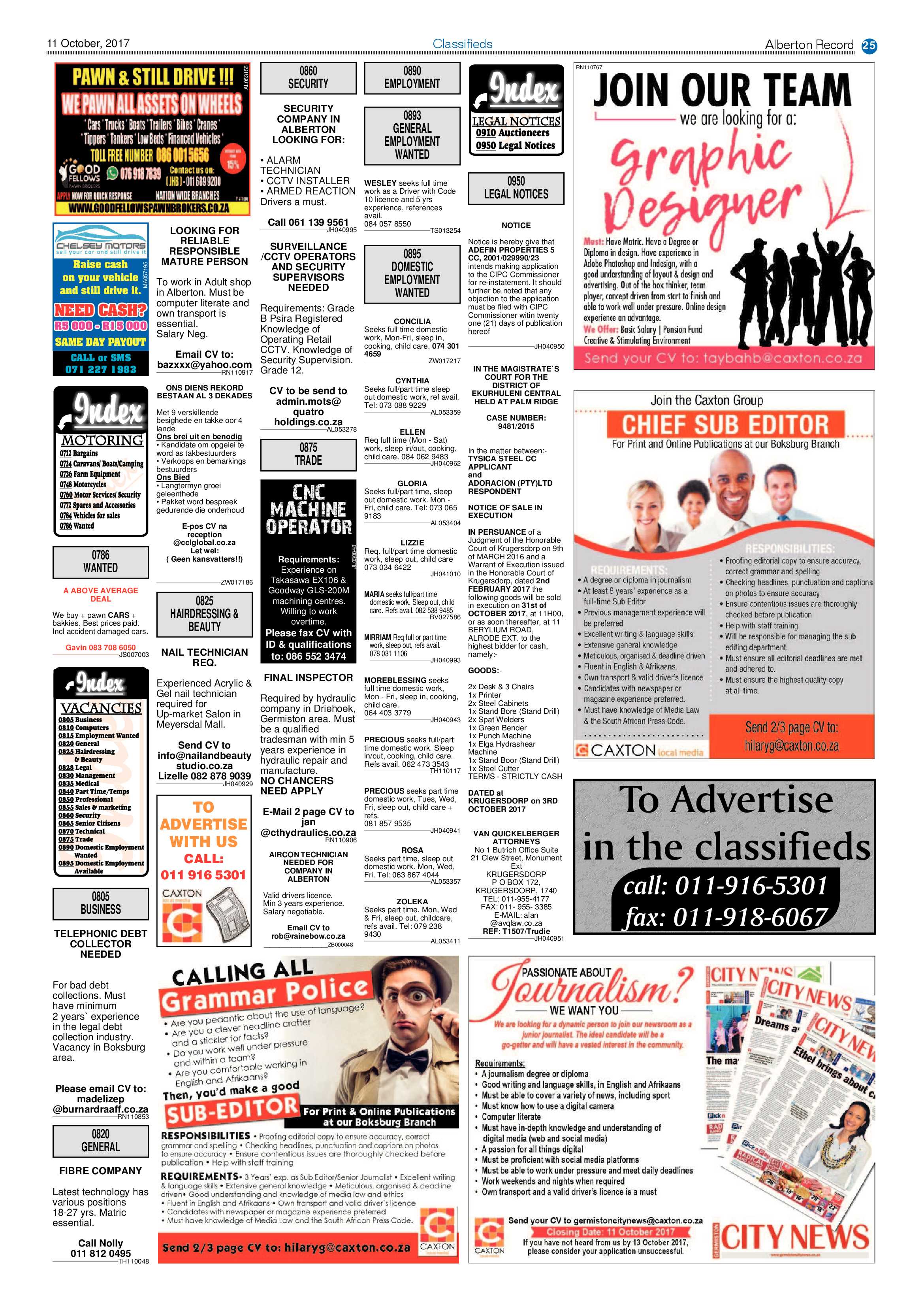 Alberton Record 11 October 2017 page 25