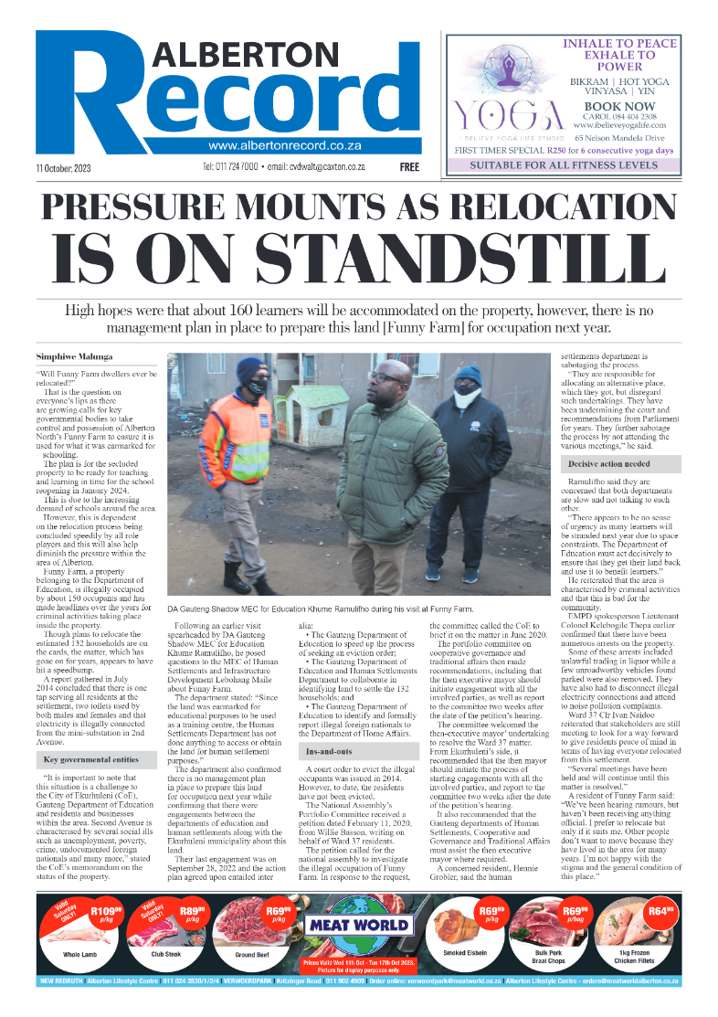 Alberton Record 11 October 2023 page 1