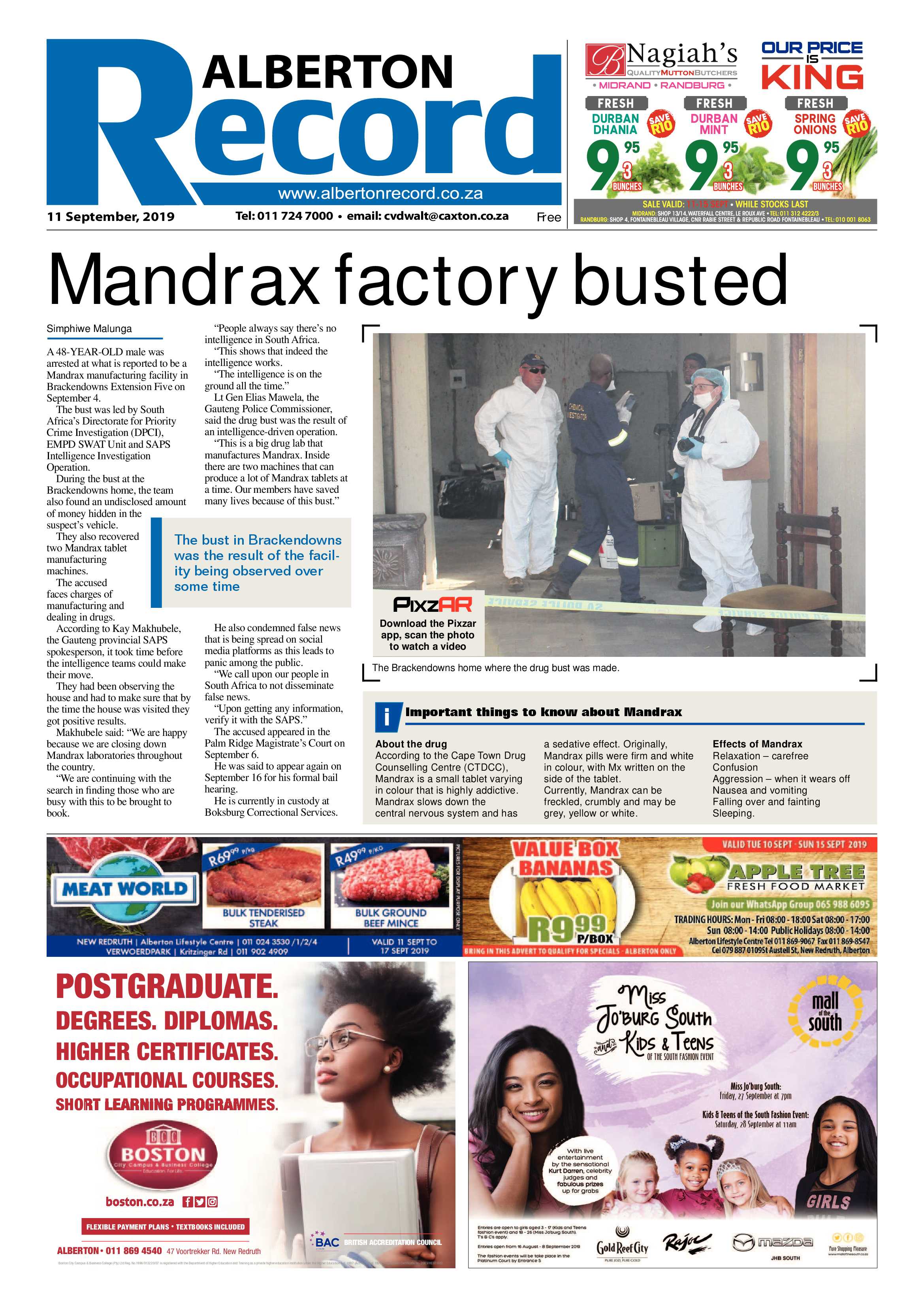 Alberton Record 11 September 2019 page 1