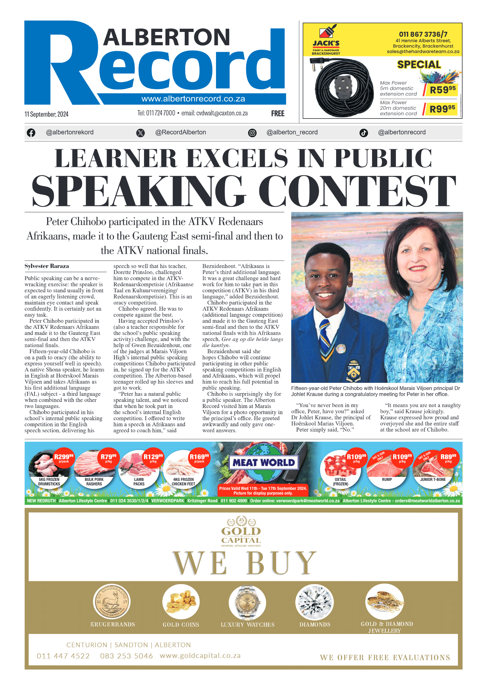 Alberton Record 11 September 2024 page 1