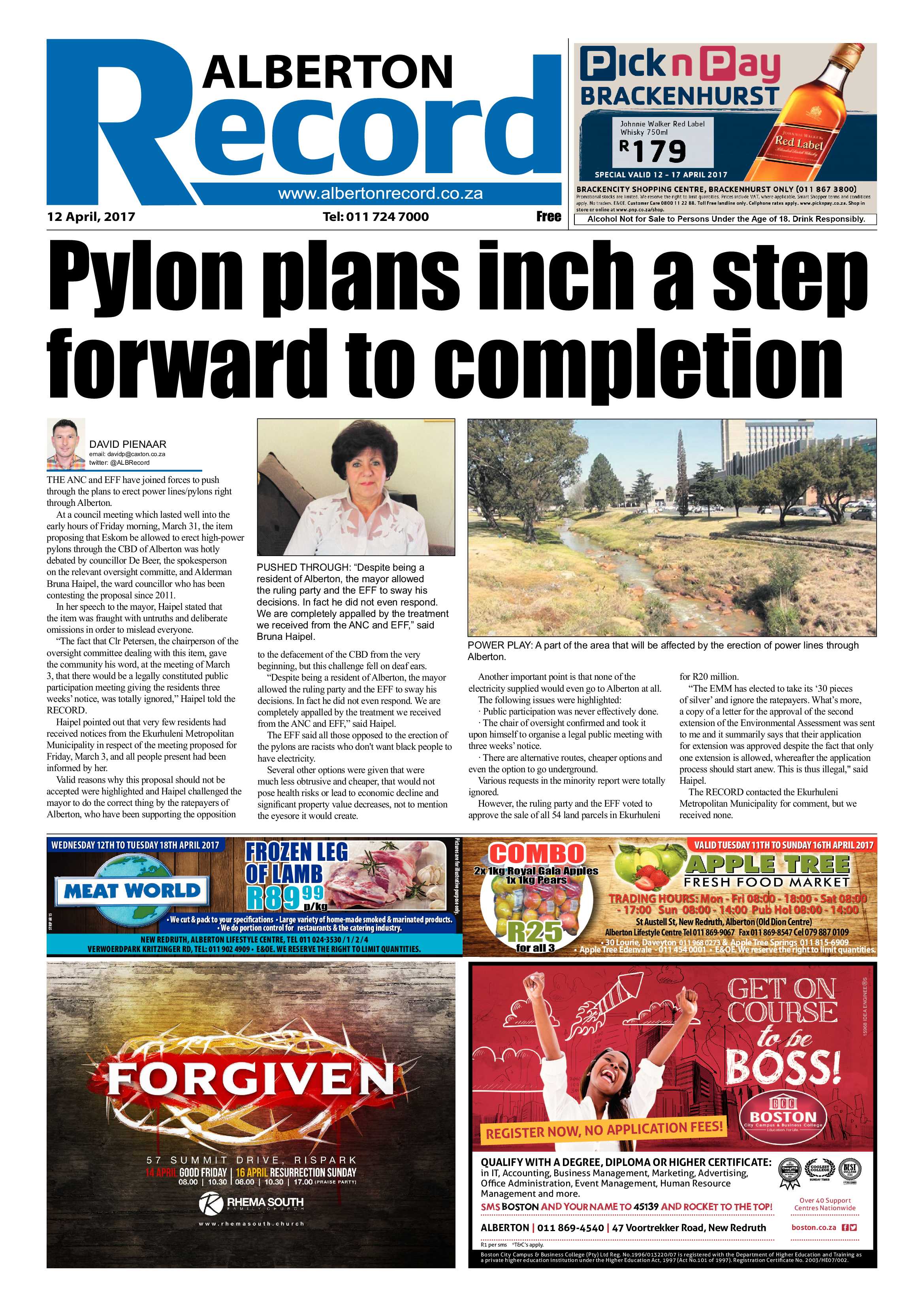 Alberton Record 12 April 2017 page 1