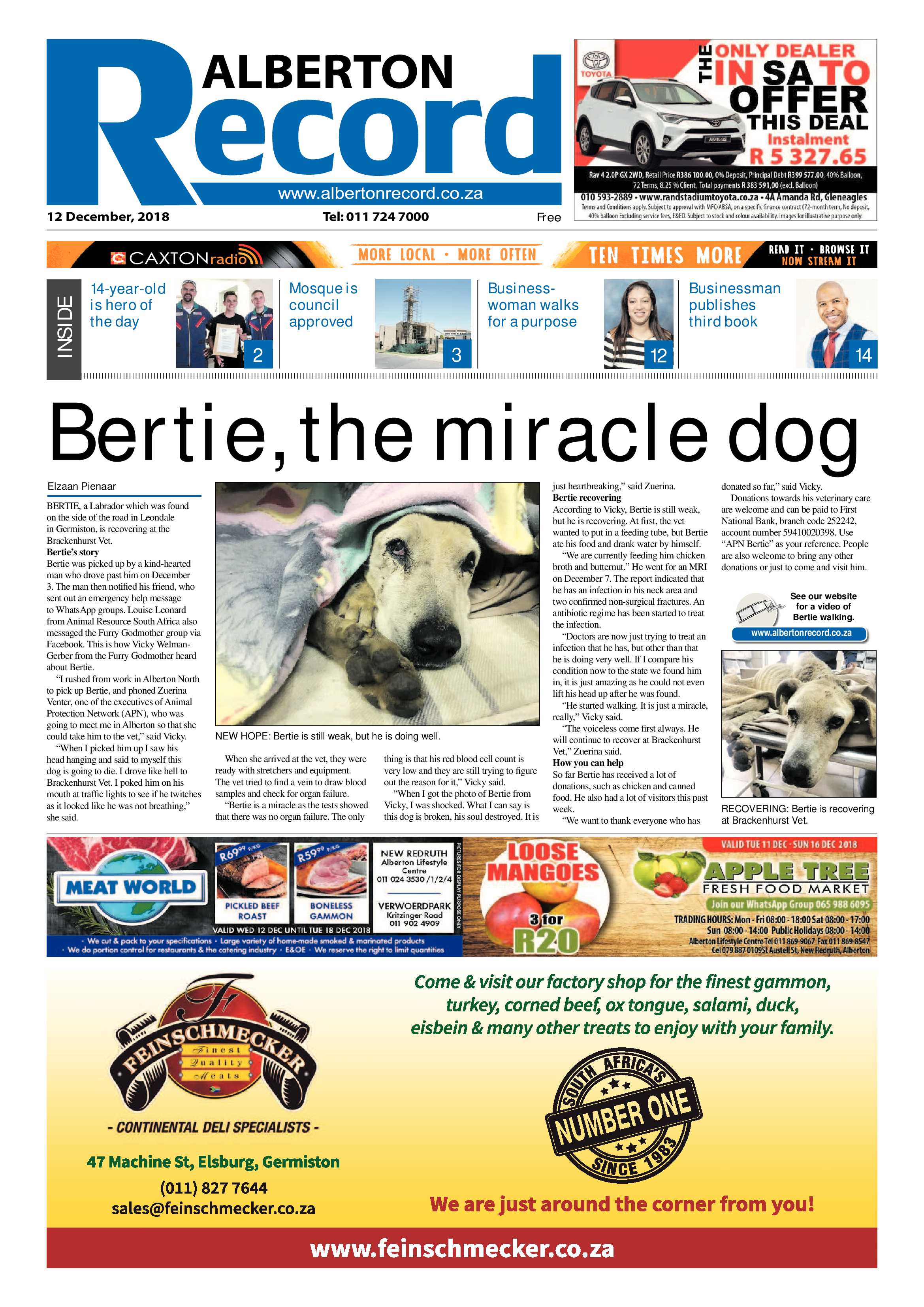 Alberton Record 12 December 2018 page 1