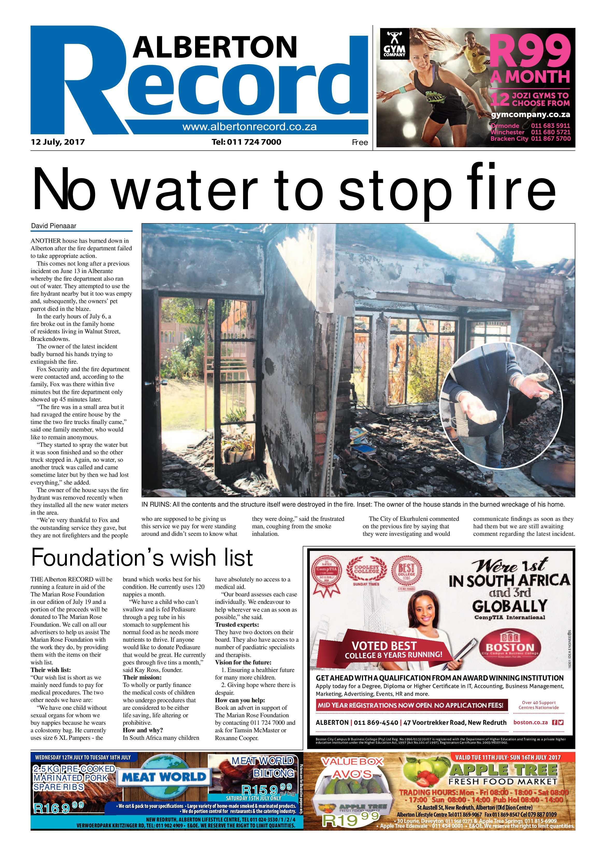 Alberton Record 12 July 2017 page 1