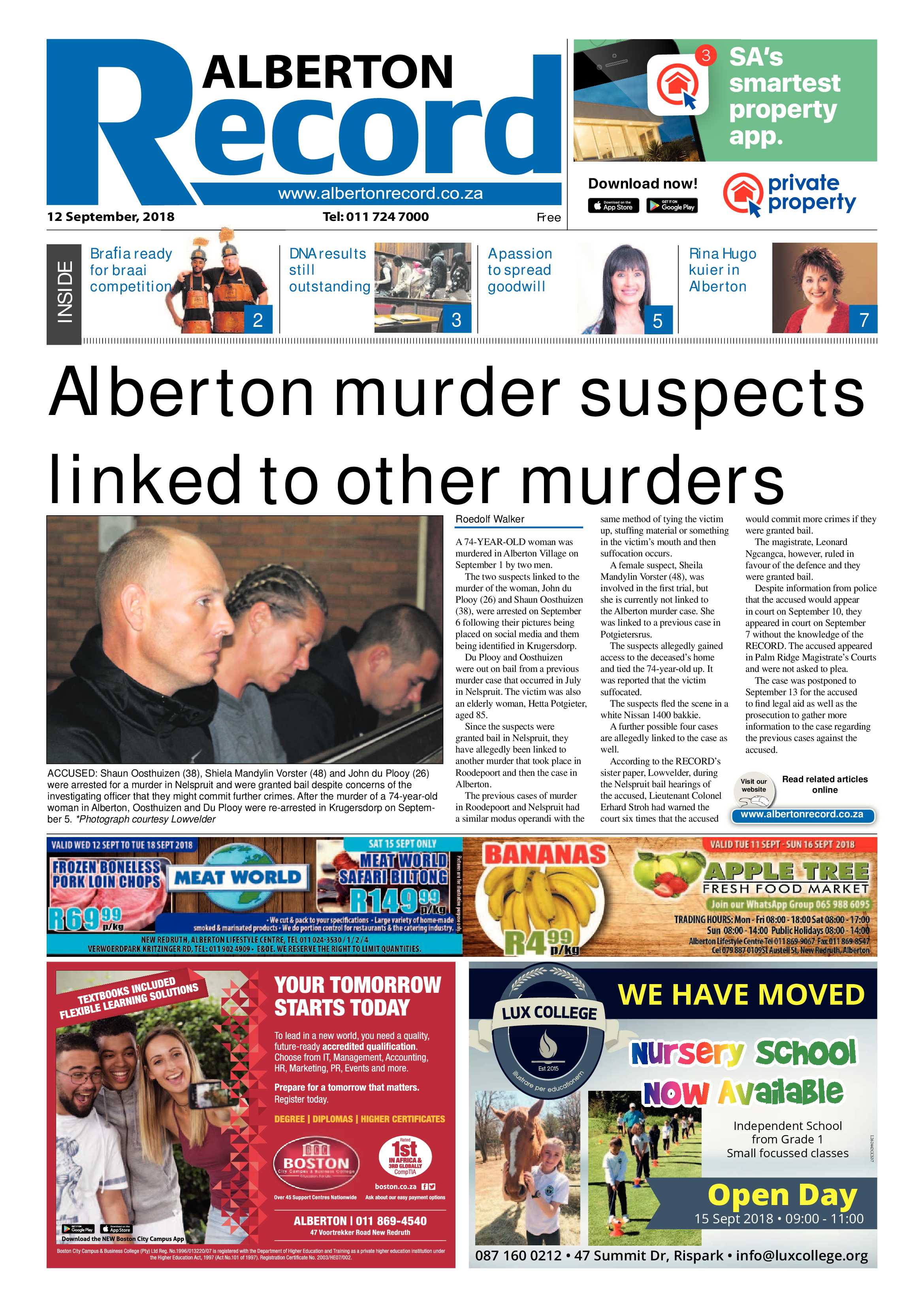 Alberton Record 12 September 2018 page 1
