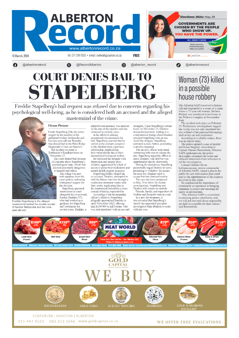 Alberton Record 13 March 2024 page 1