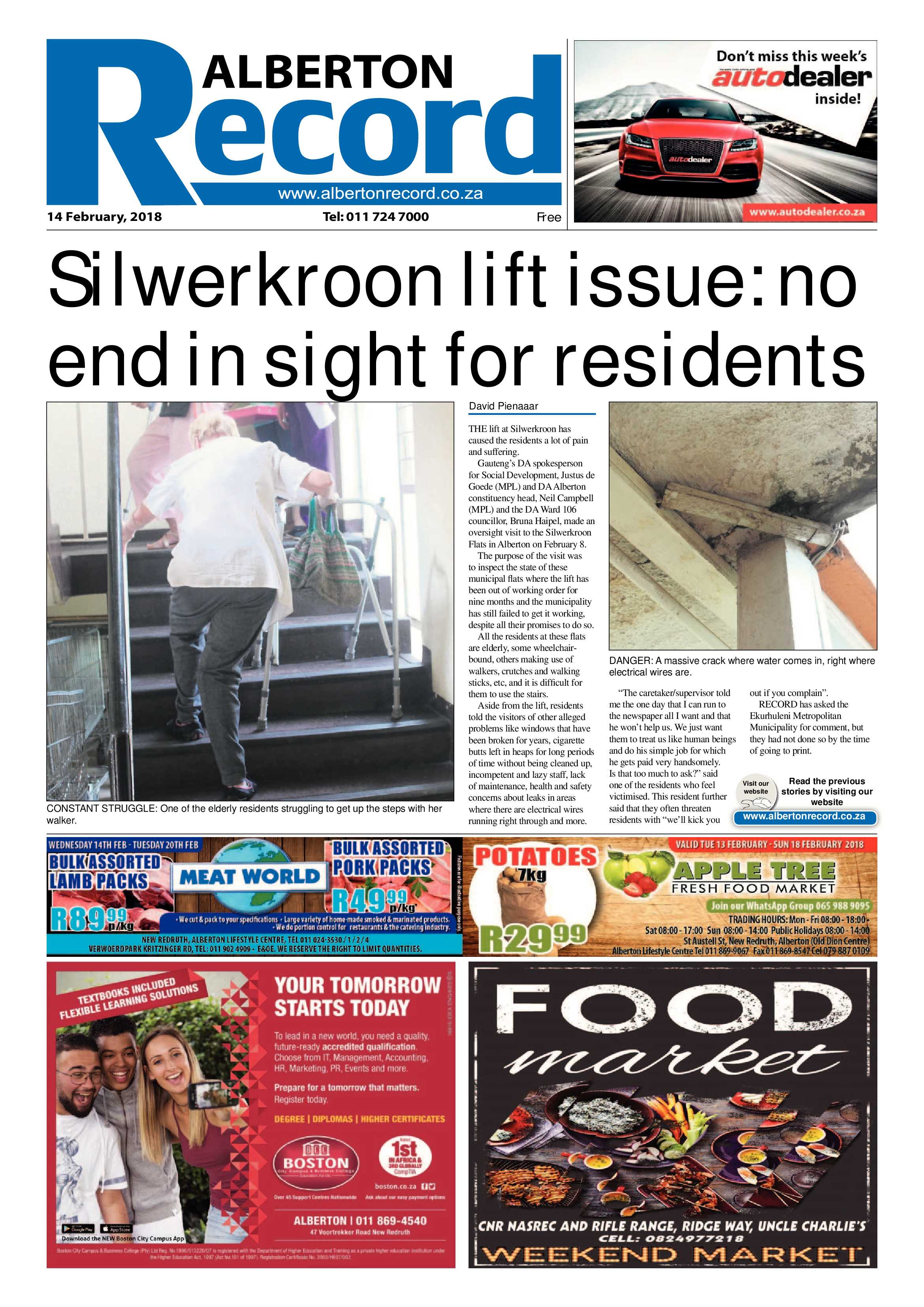 Alberton Record 14 February 2018 page 1