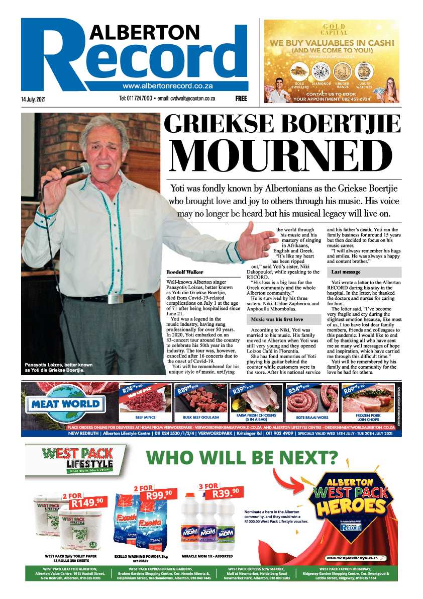 Alberton Record 14 July 2021 page 1
