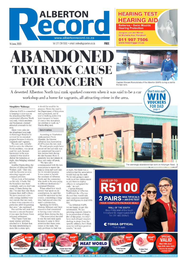 Alberton Record 14 June 2023 page 1