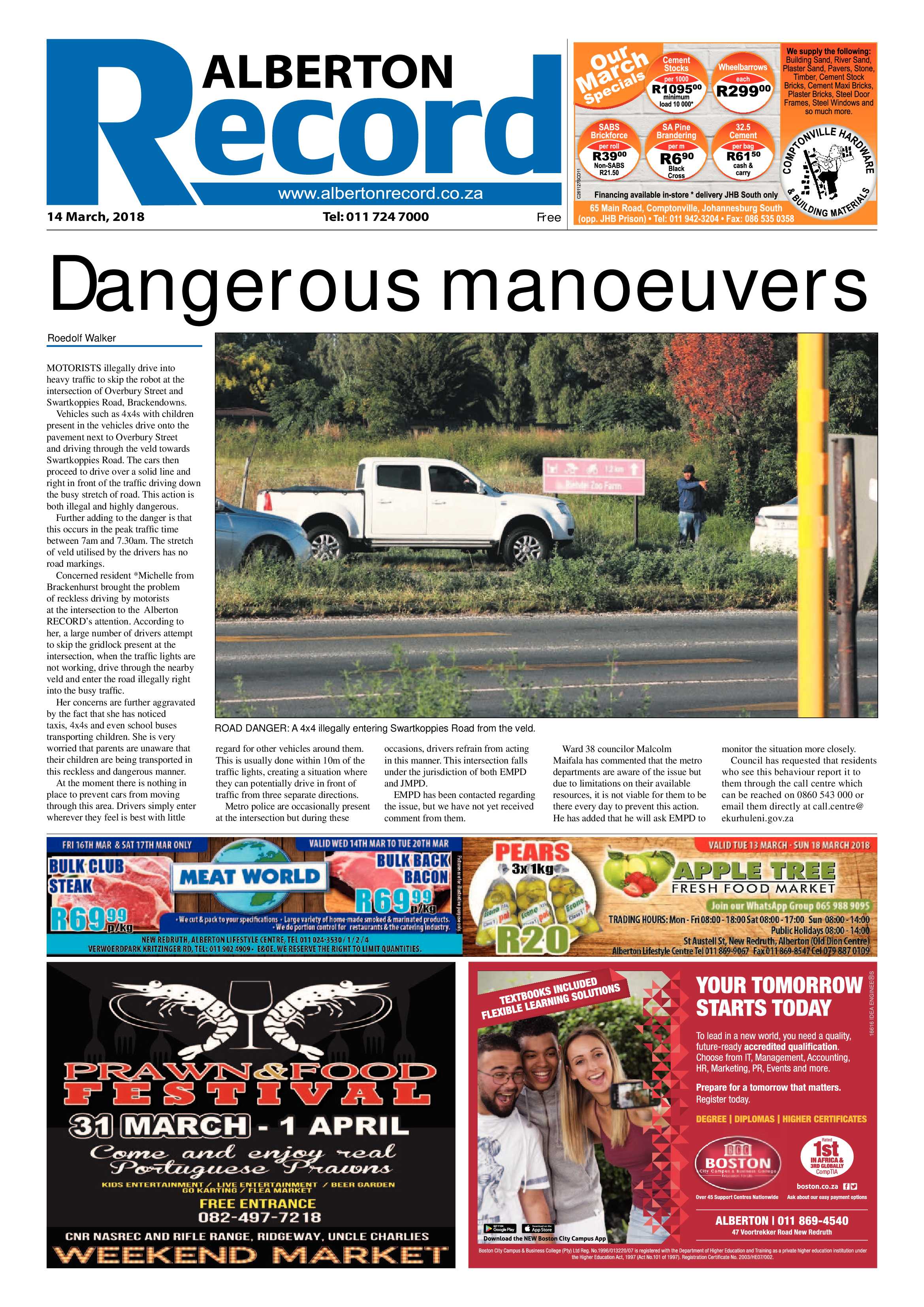 Alberton Record 14 March 2018 page 1