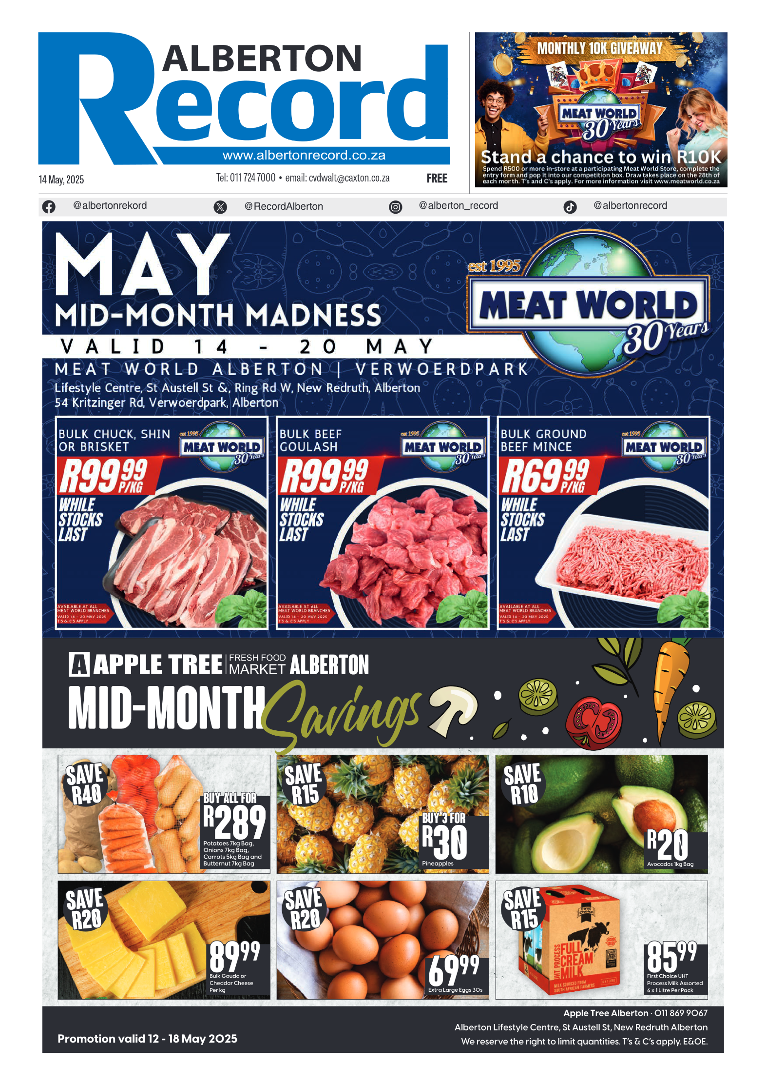 Alberton Record 14 May 2025 page 1