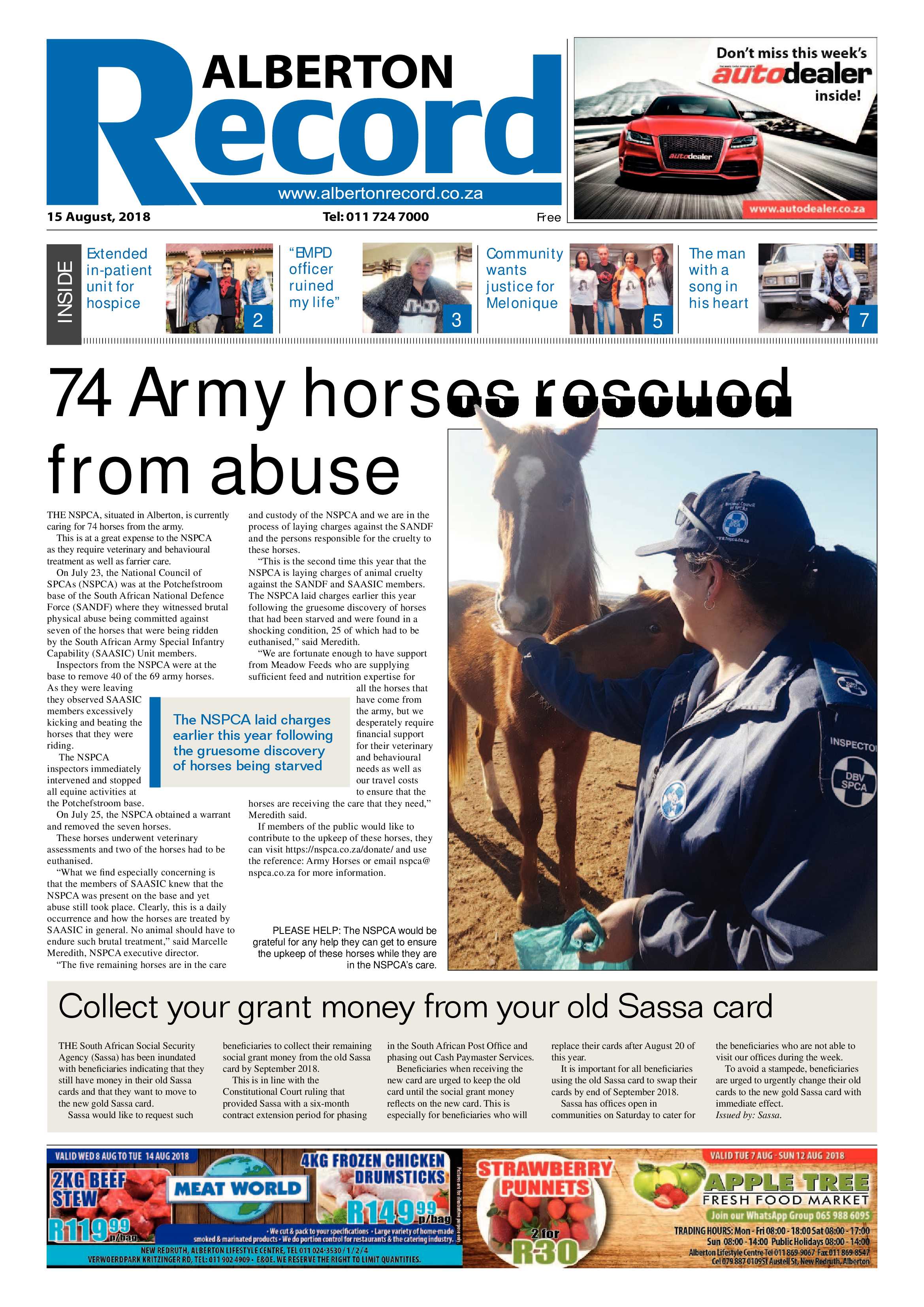Alberton Record 15 August 2018 page 1