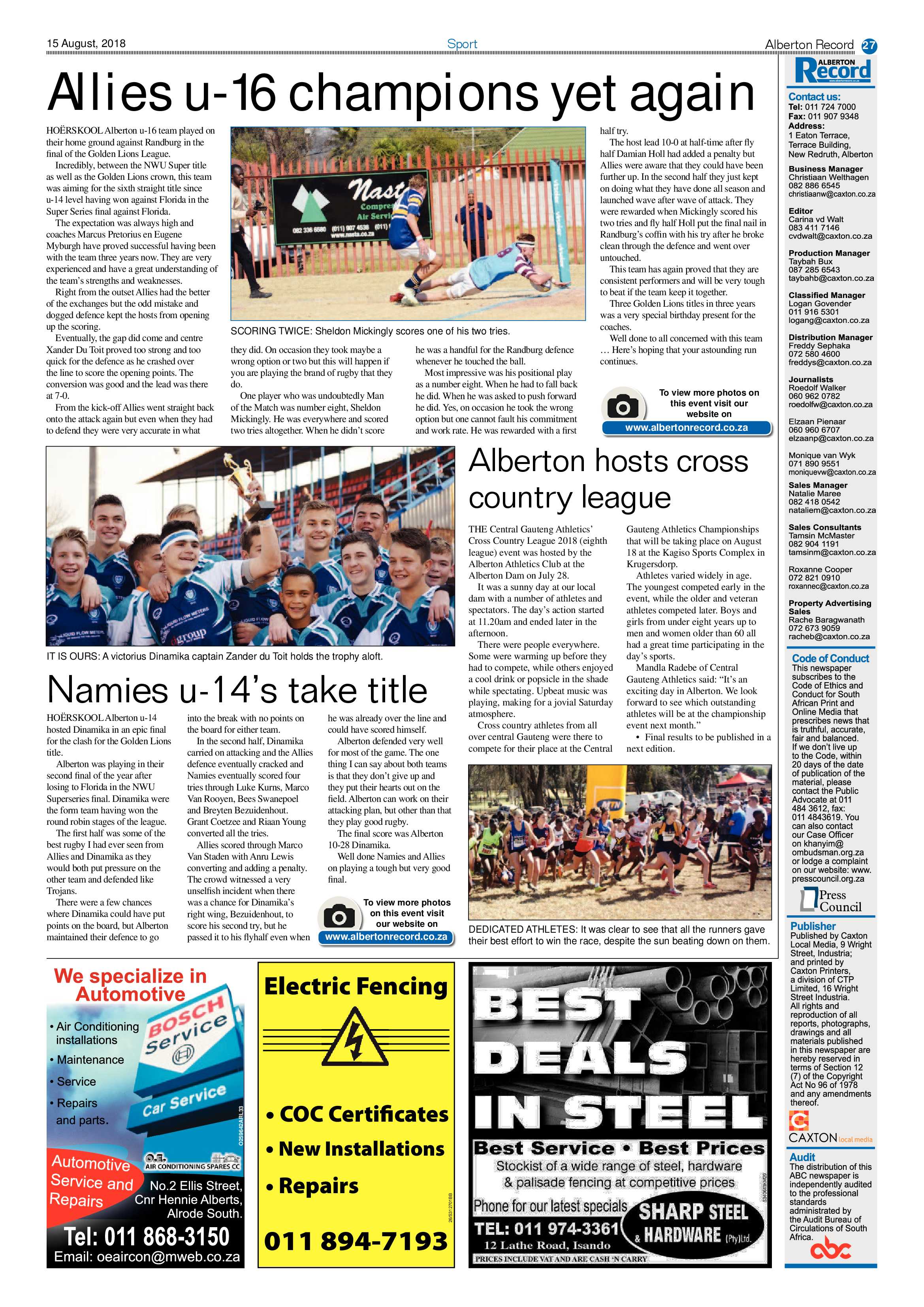 Alberton Record 15 August 2018 page 27