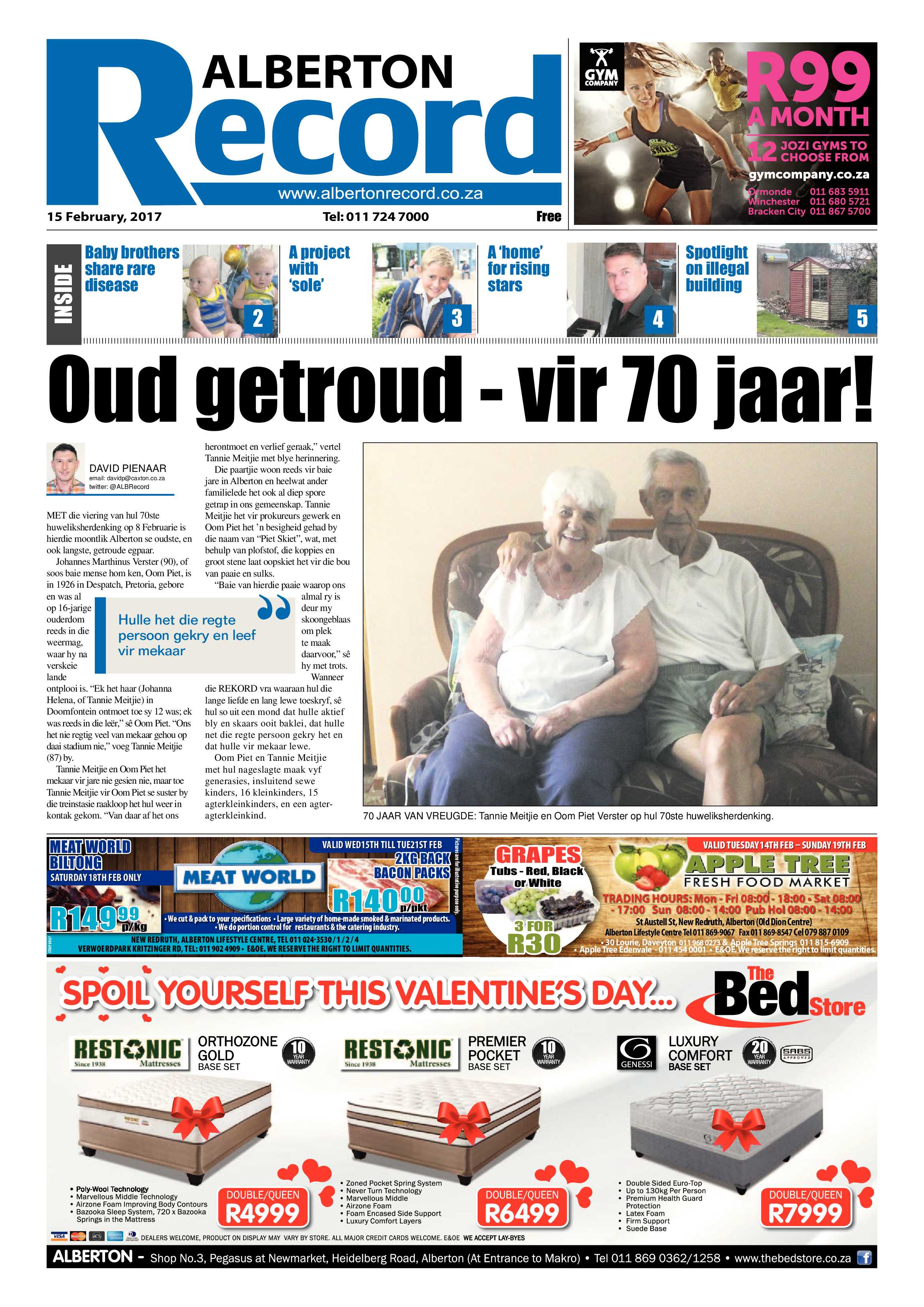 Alberton Record 15 February 2017 page 1
