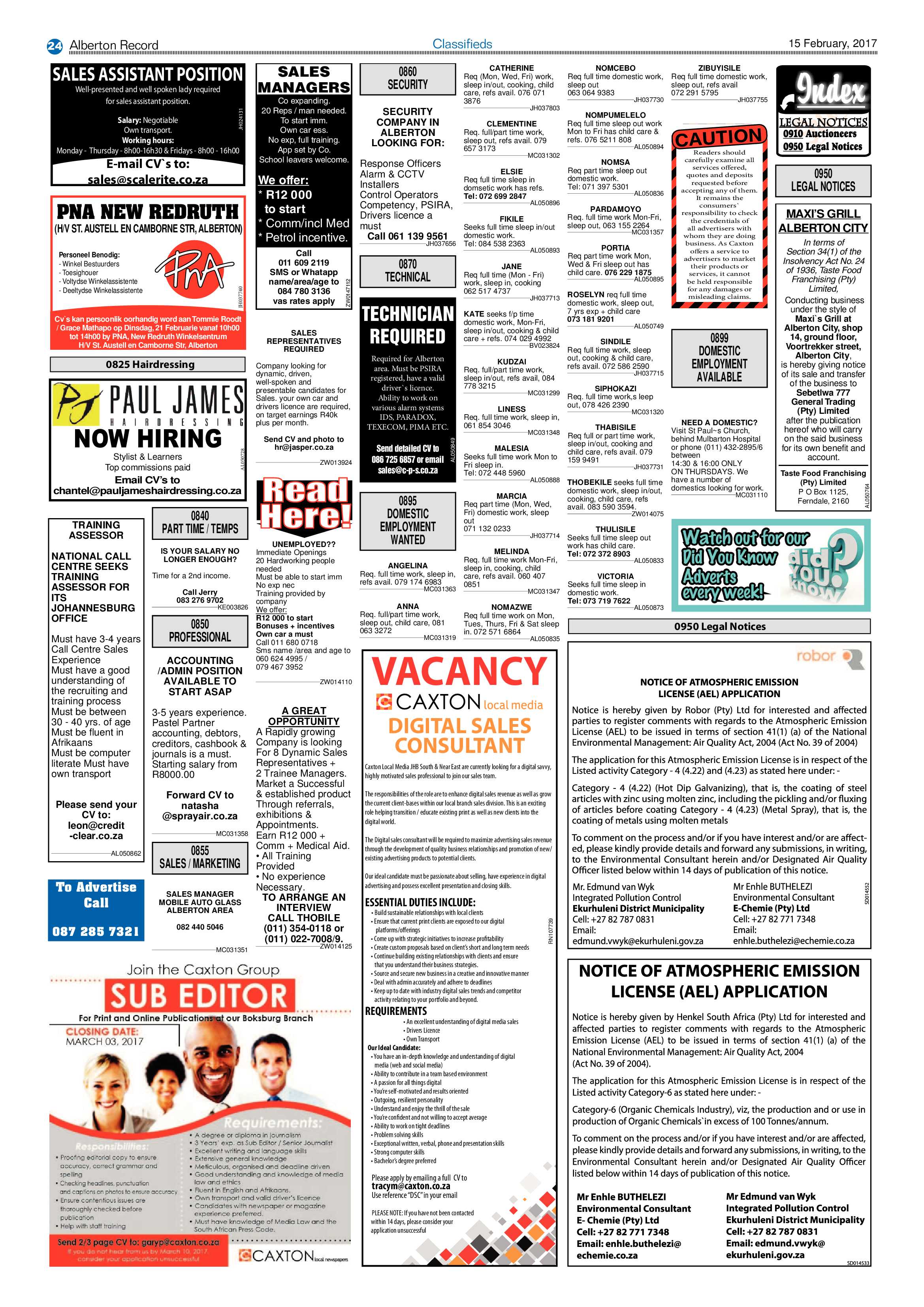 Alberton Record 15 February 2017 page 24