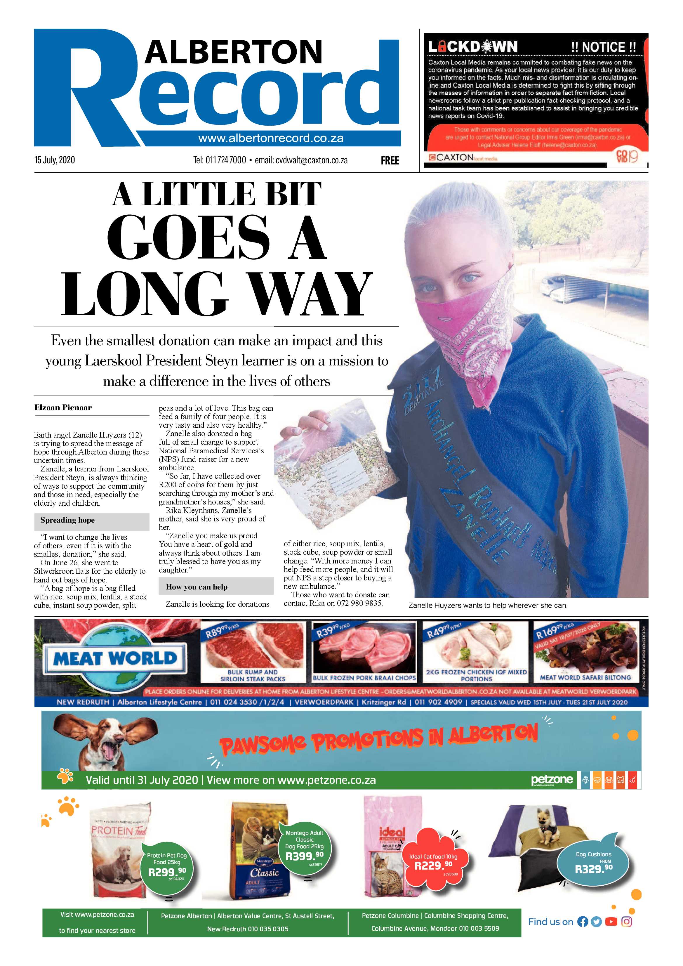 Alberton Record 15 July 2020 page 1