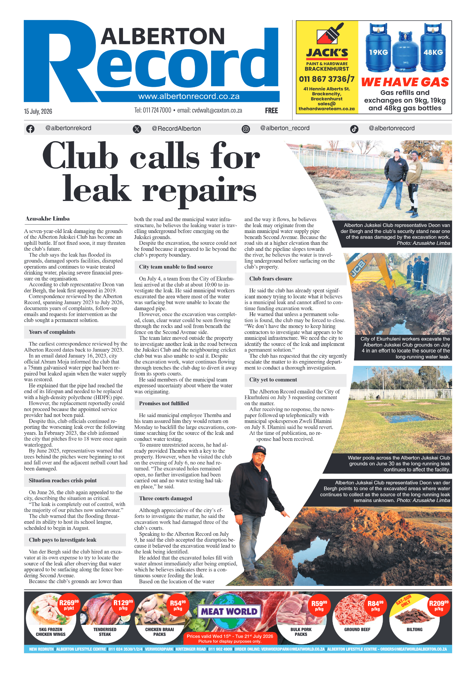 Alberton Record 15 July 2026 page 1