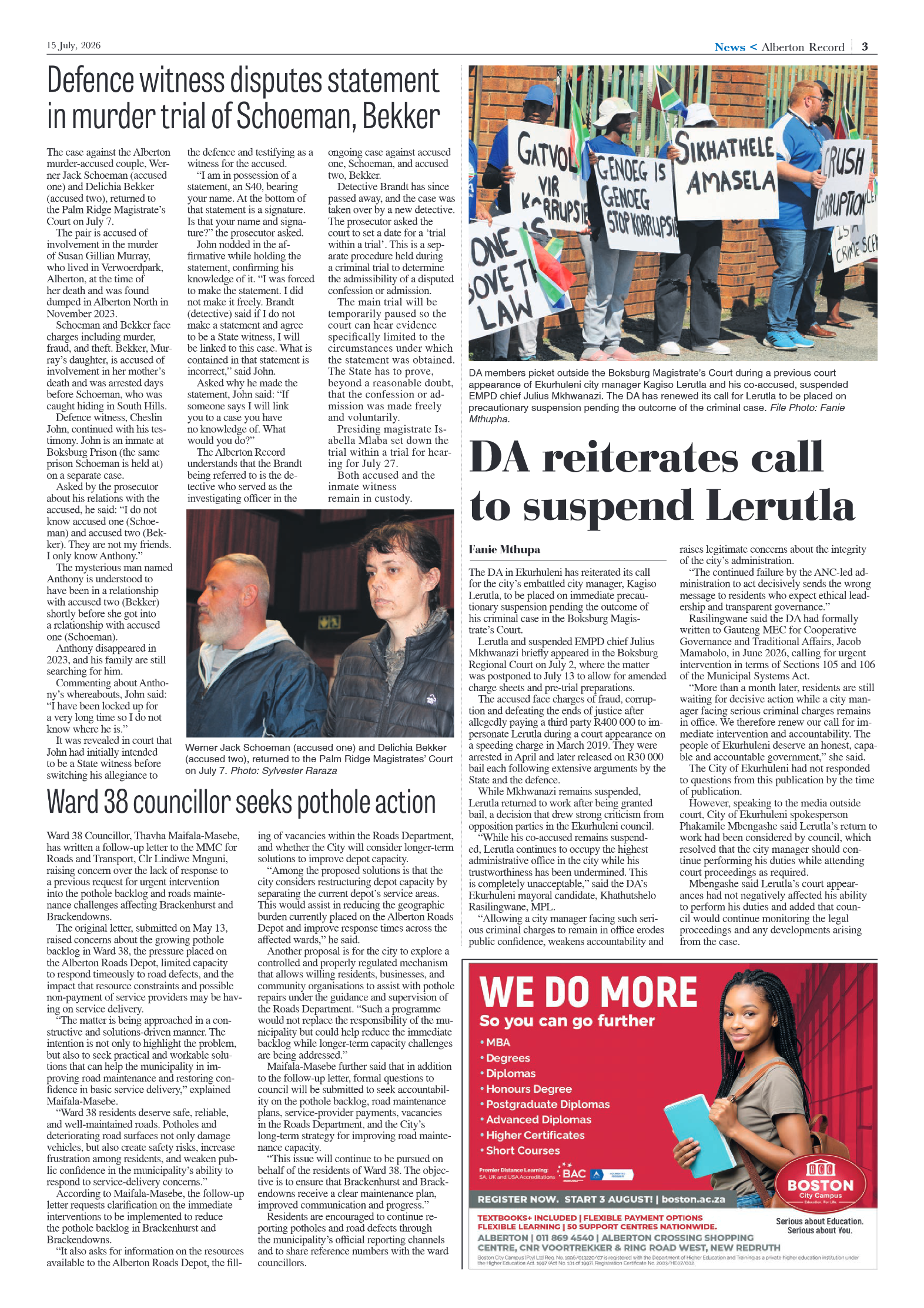 Alberton Record 15 July 2026 page 3