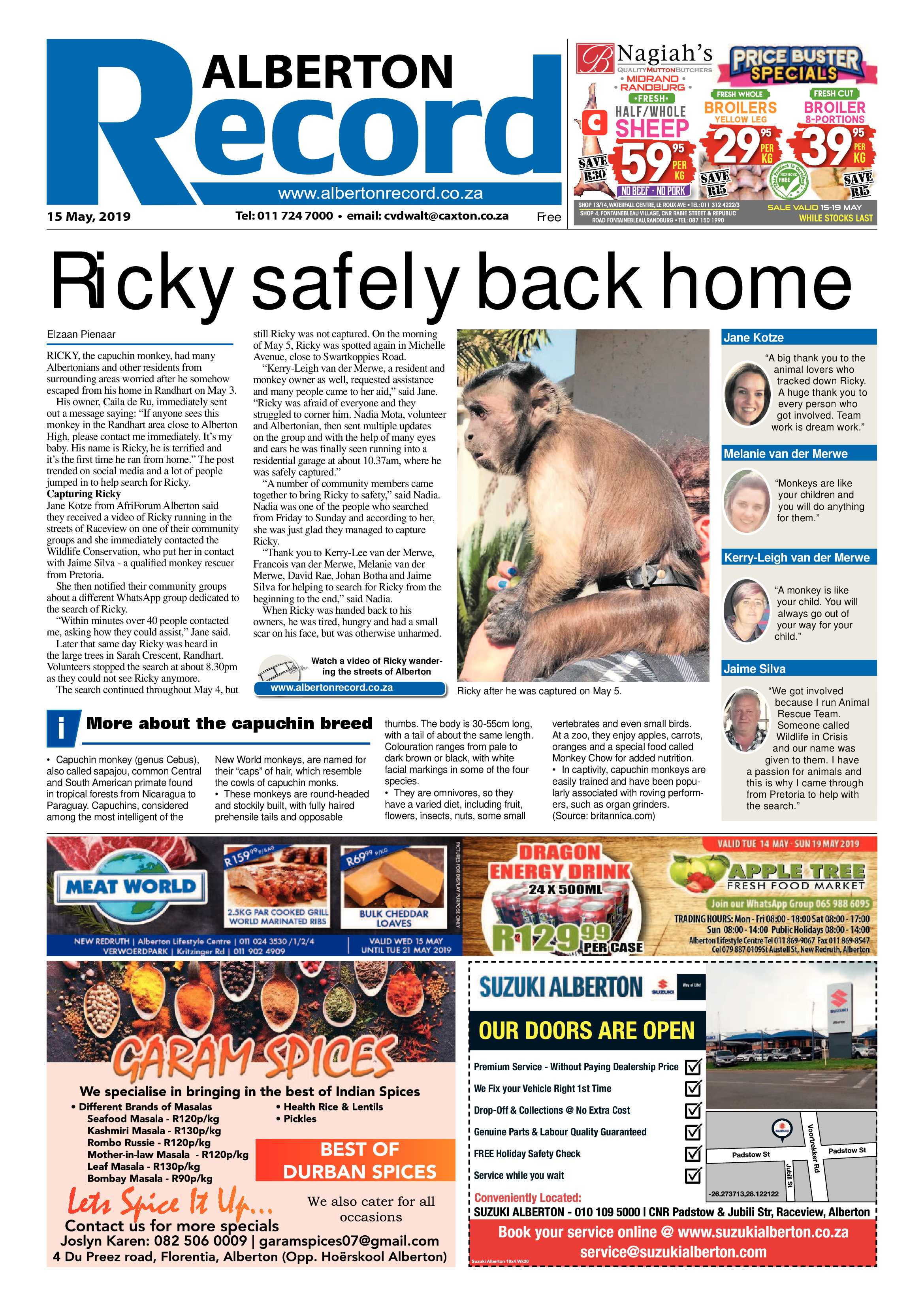 Alberton Record 15 May 2019 page 1