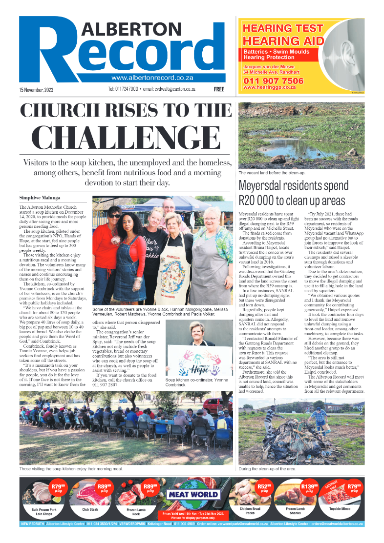 Alberton Record 15 November 2023 page 1