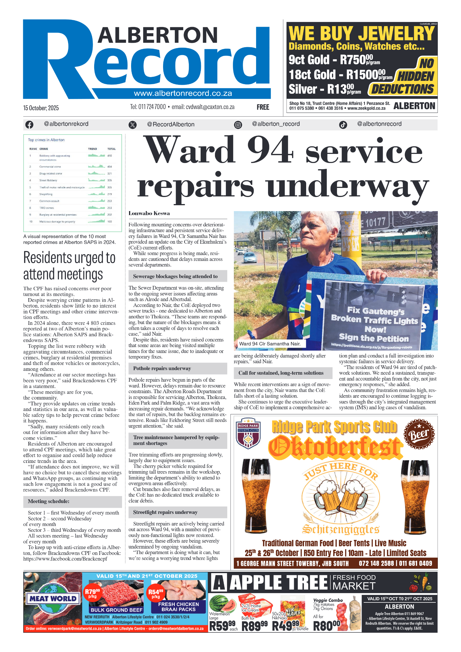 Alberton Record 15 October 2025 page 1
