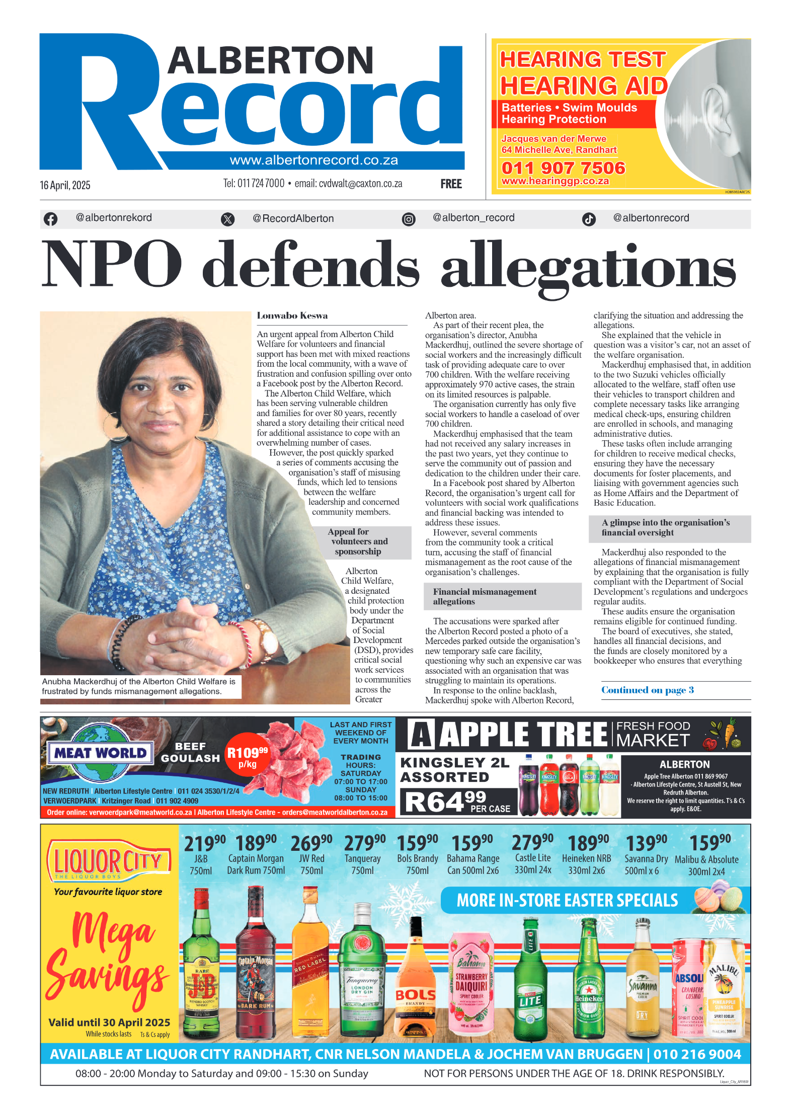 Alberton Record 16 April_2025 page 1