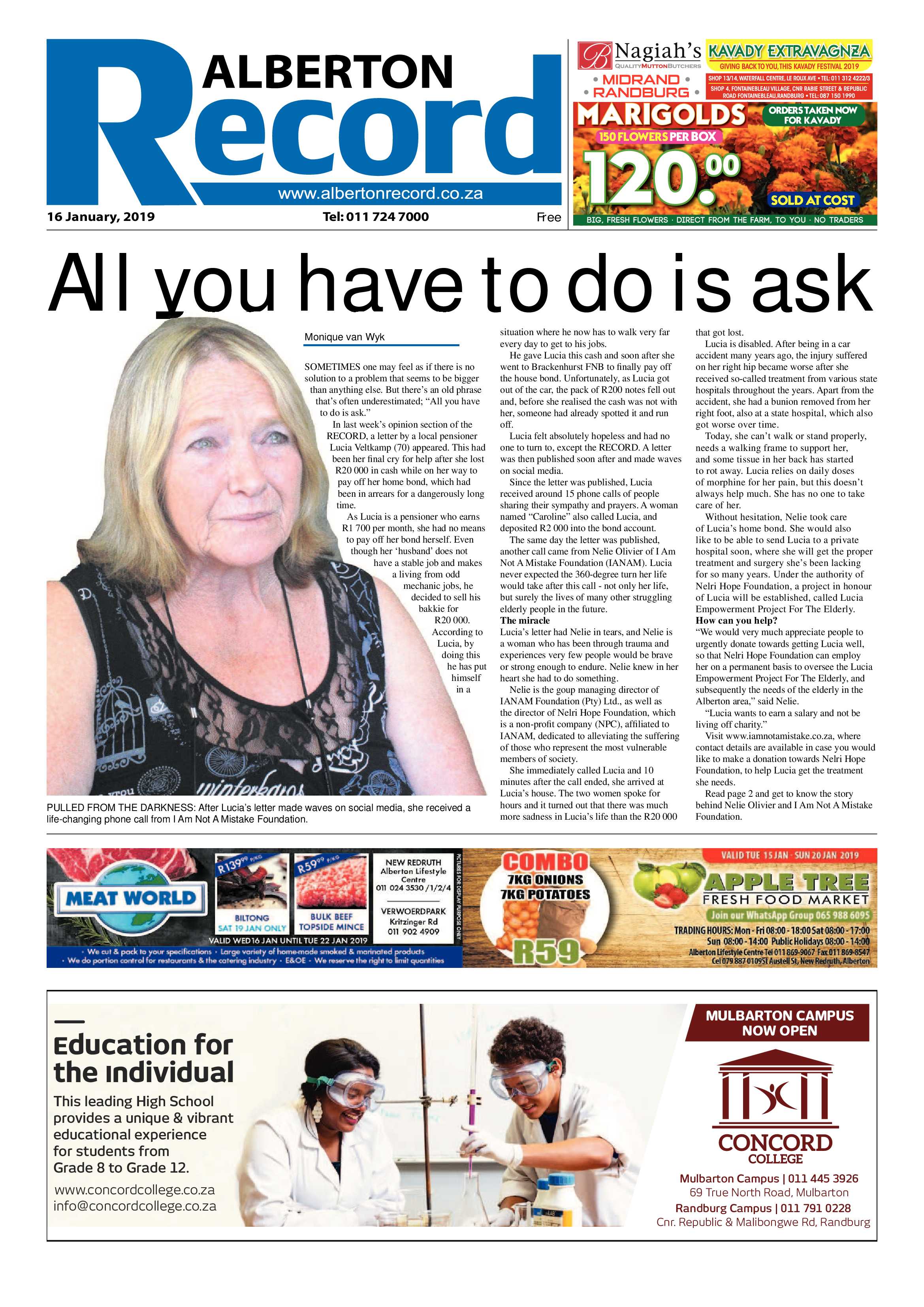 Alberton Record 16 January 2019 page 1
