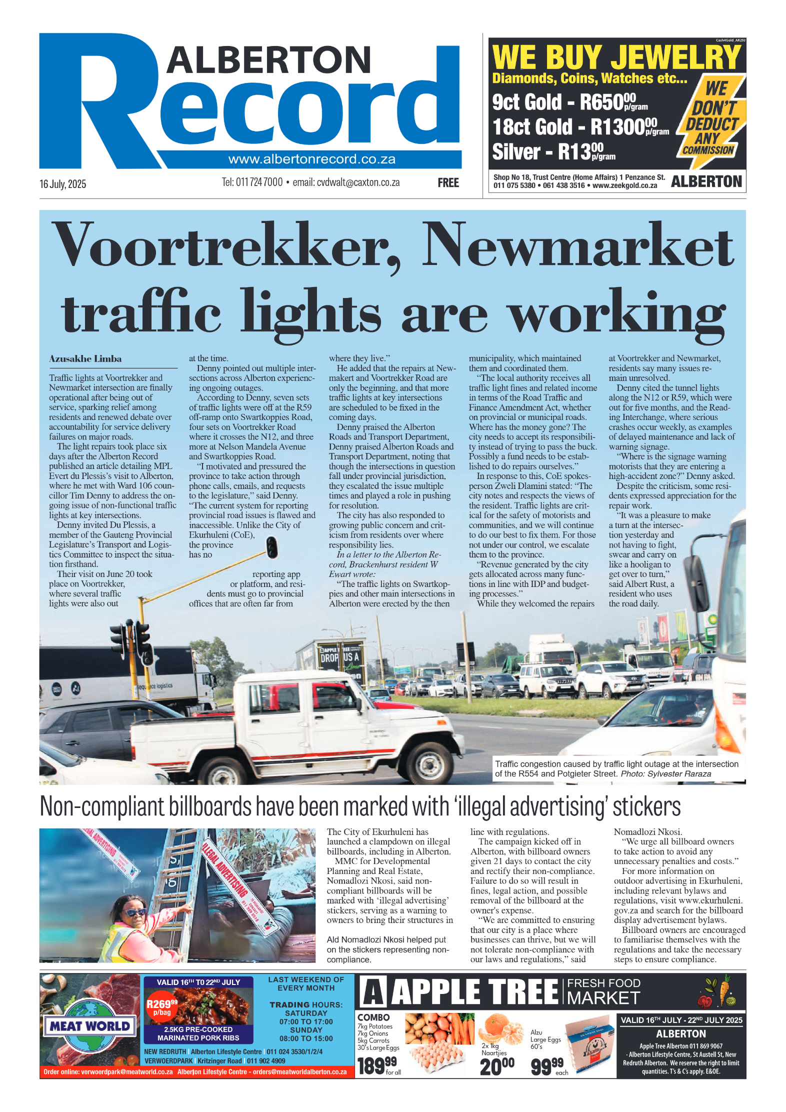 Alberton Record 16 July 2025 page 1