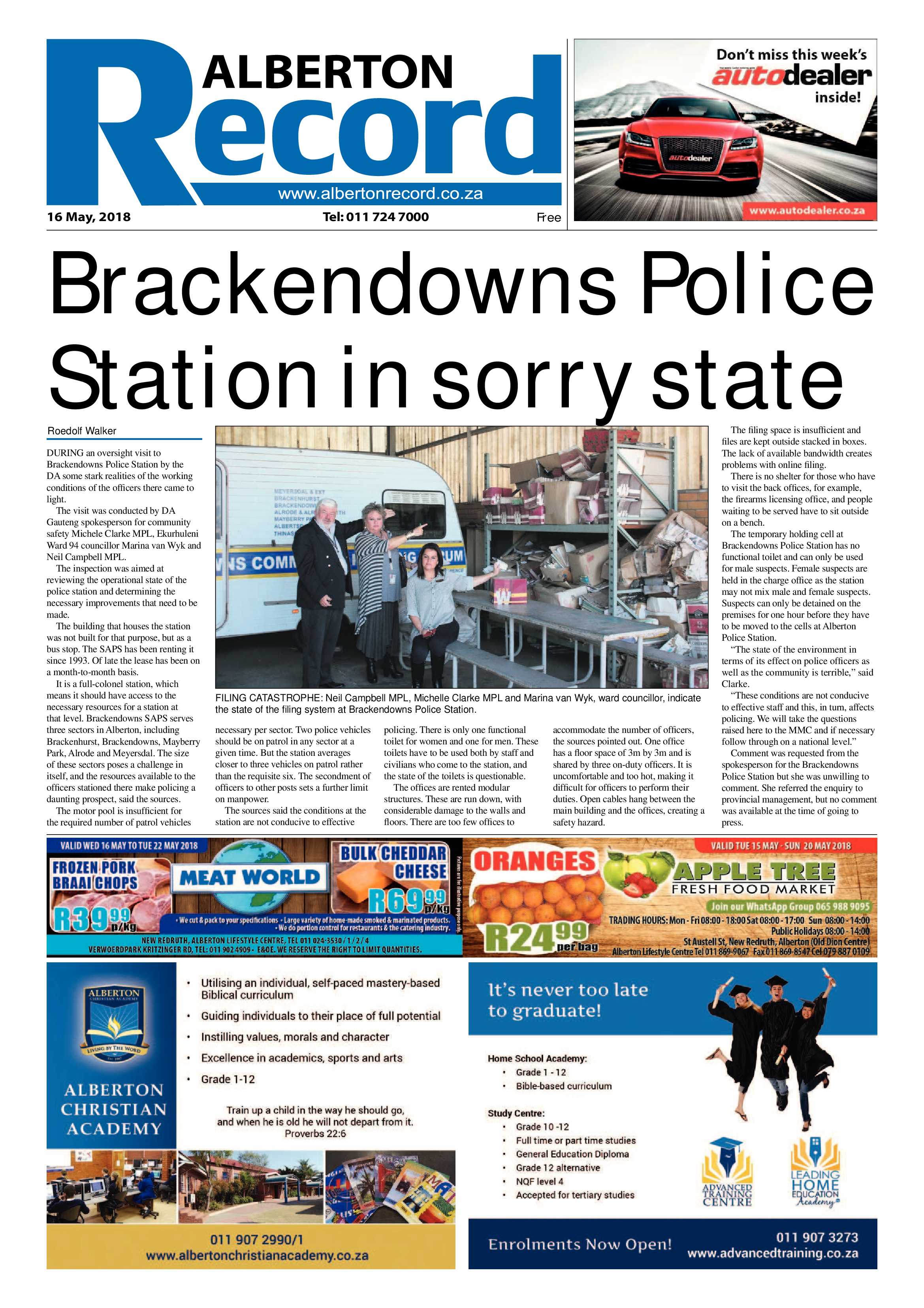 Alberton Record 16 May 2018 page 1