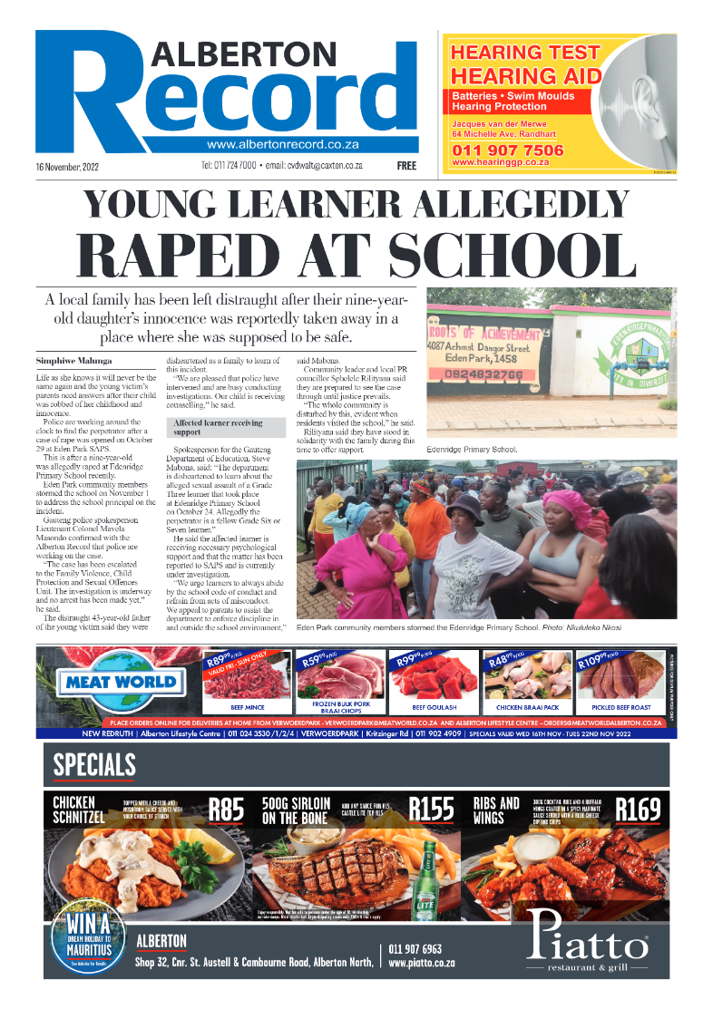 Alberton Record 16 Nov 2022 page 1