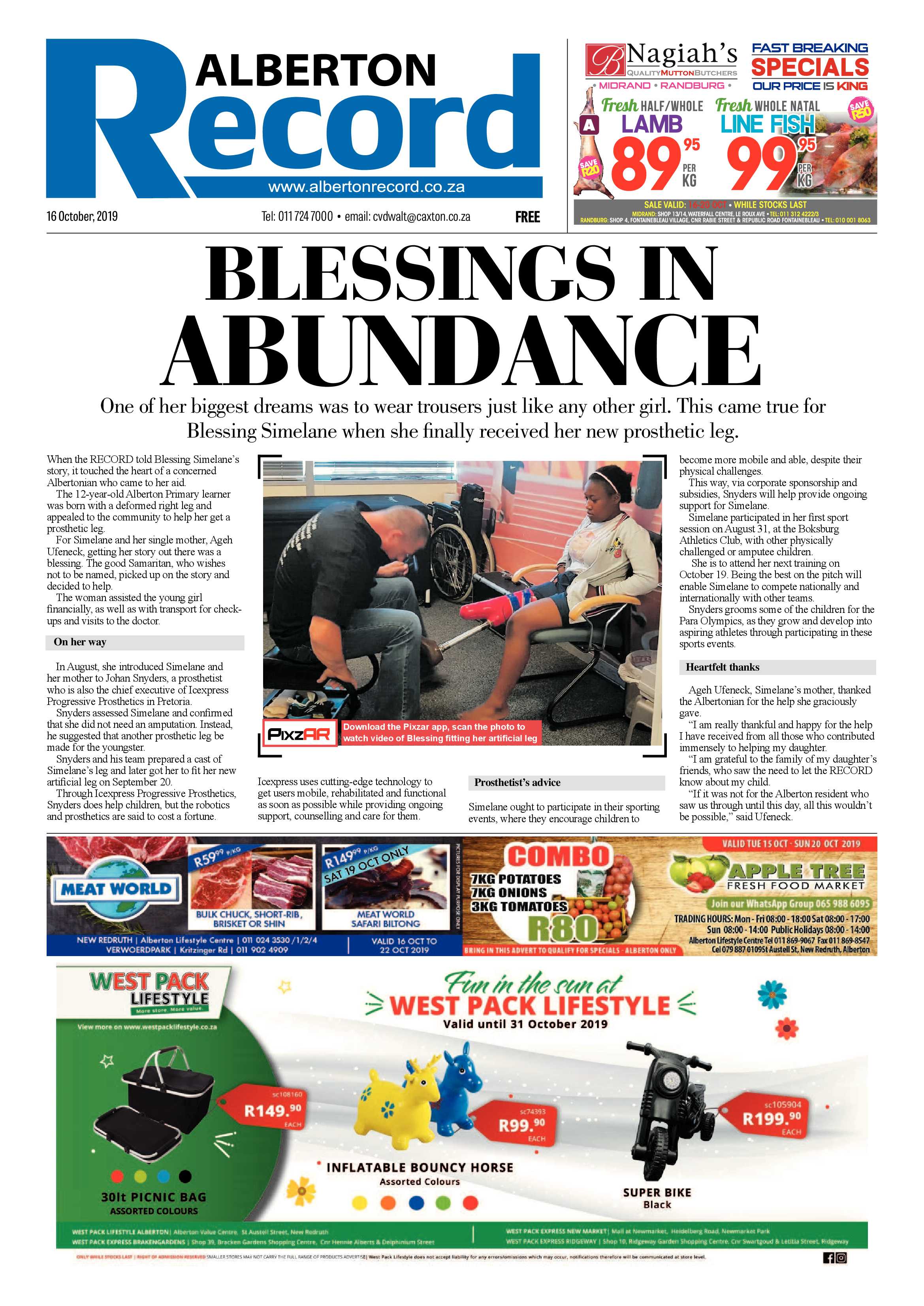 Alberton Record 16 October 2019 page 1