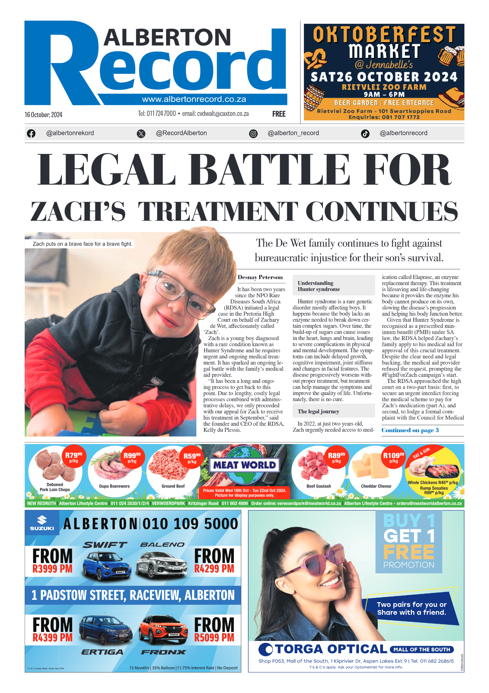 Alberton Record 16 October 2024 page 1