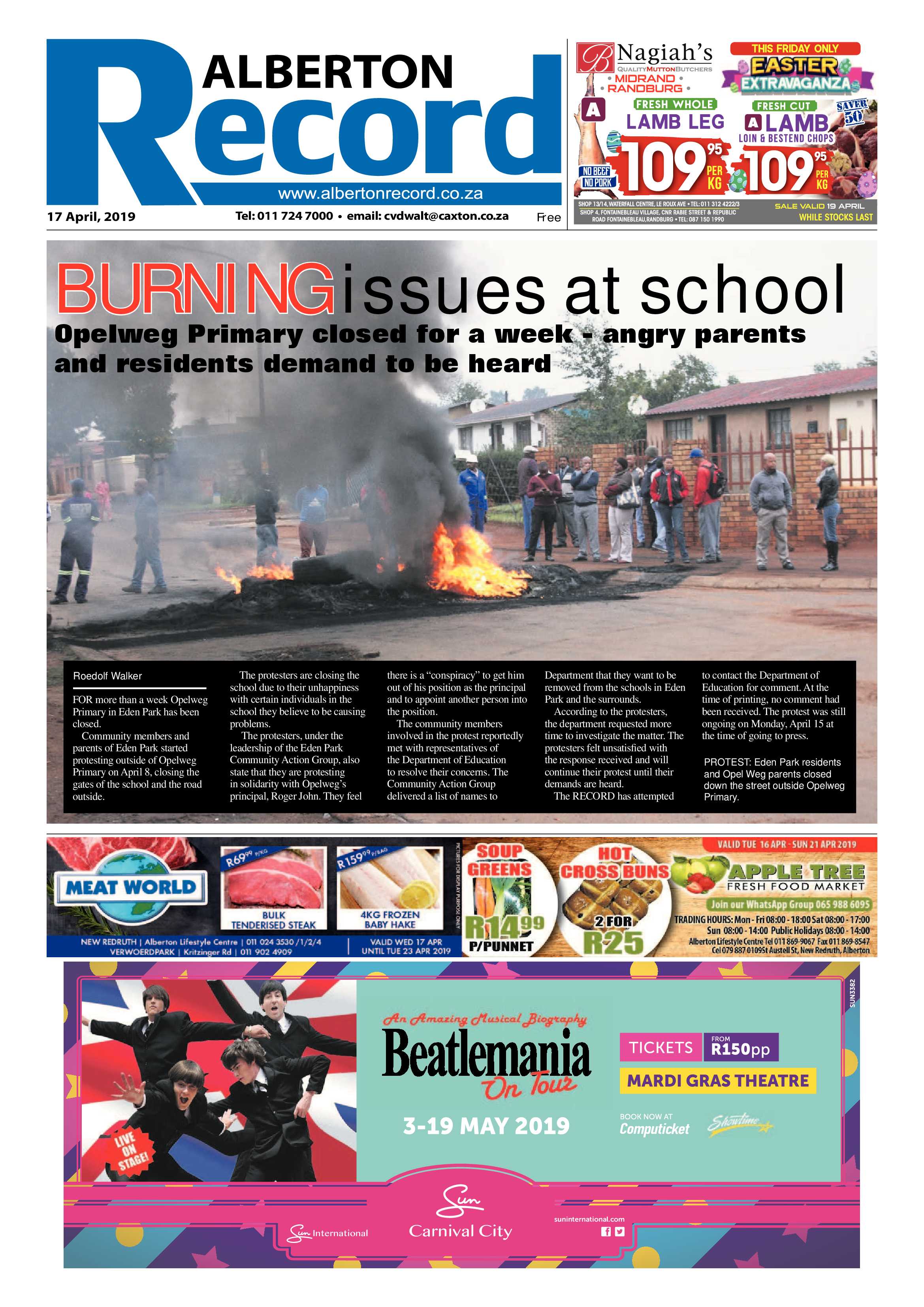 Alberton Record 17 April 2019 page 1