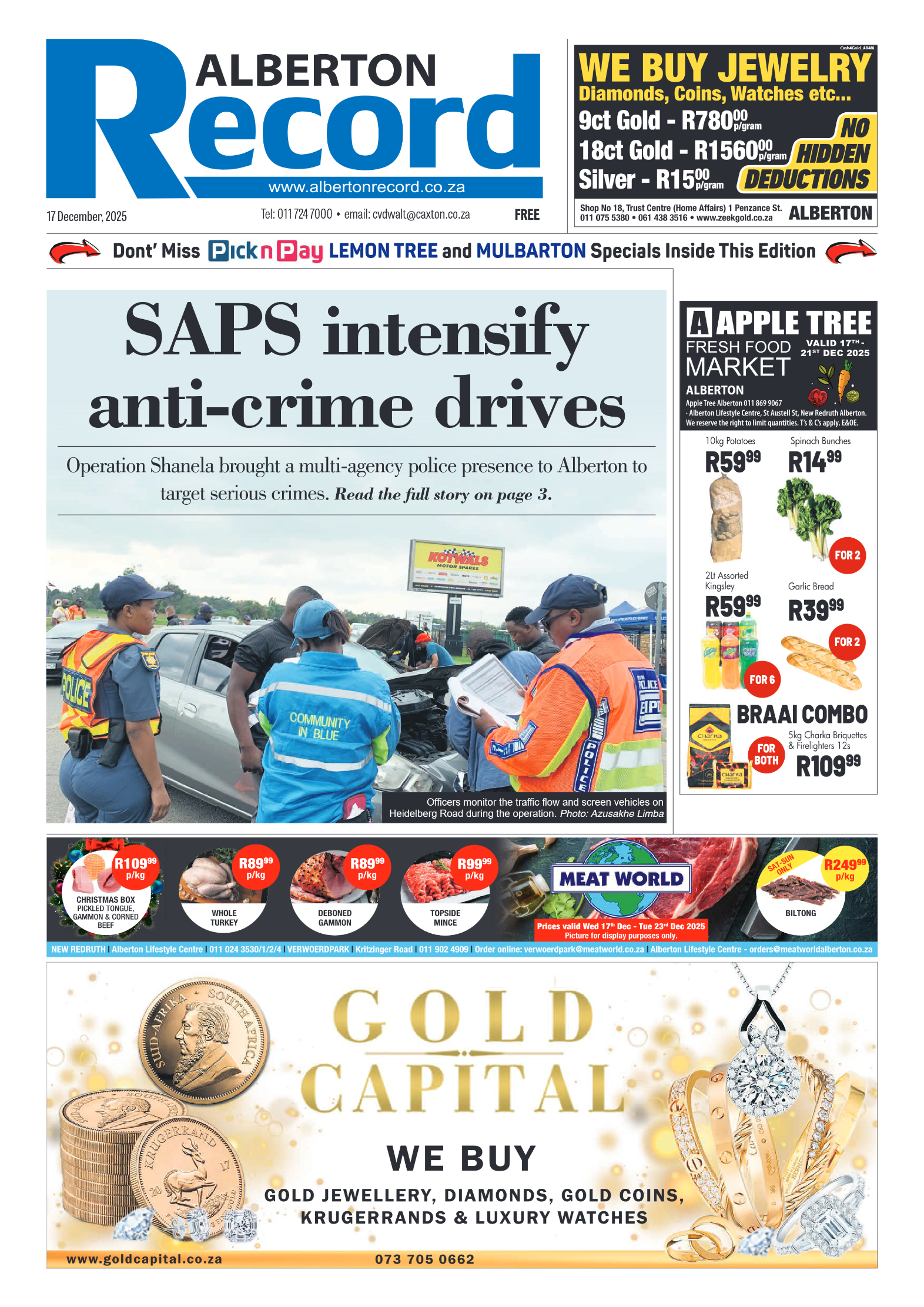 Alberton Record 17 December 2025 page 1