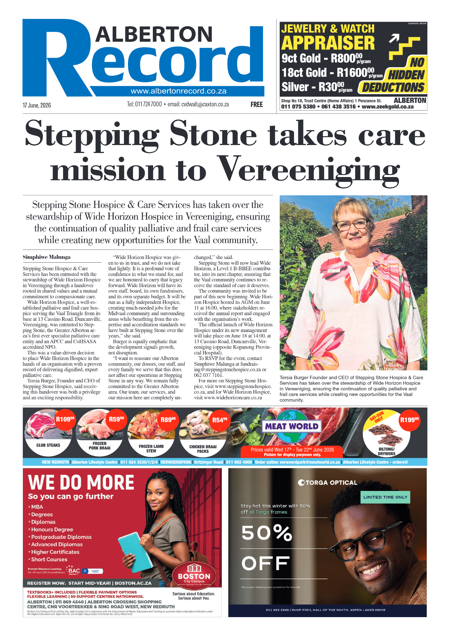 Alberton Record 17 June 2026 page 1