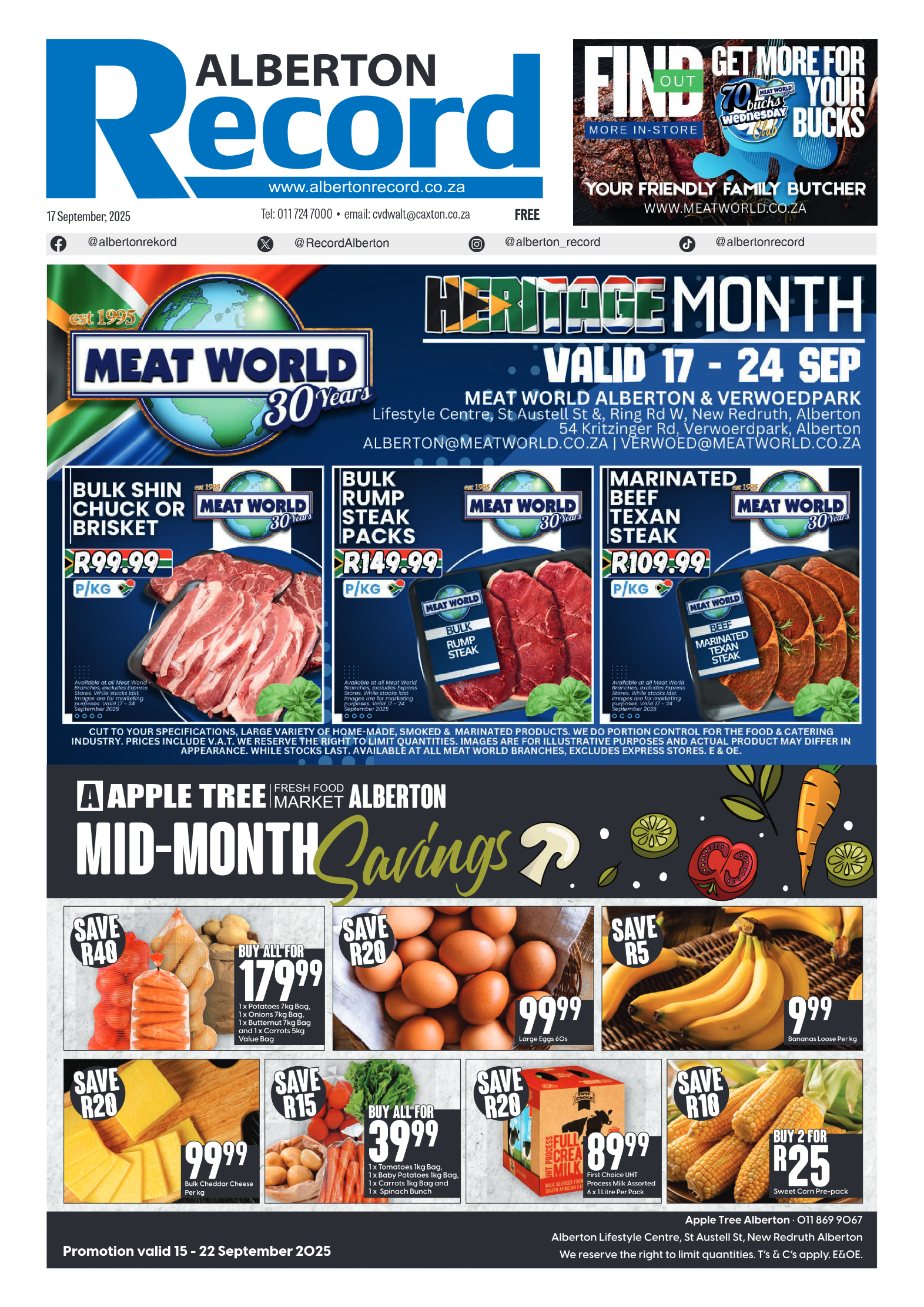 Alberton Record 17 September 2025 page 1