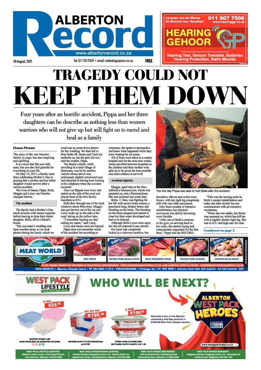 Alberton Record 18 August 2021 page 1