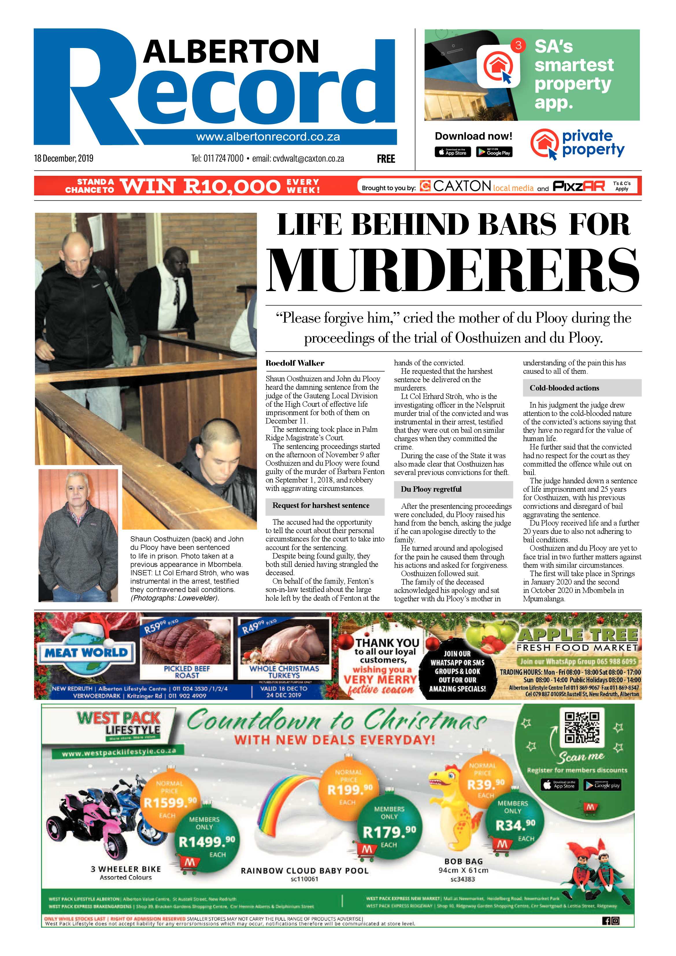 Alberton Record 18 December 2019 page 1