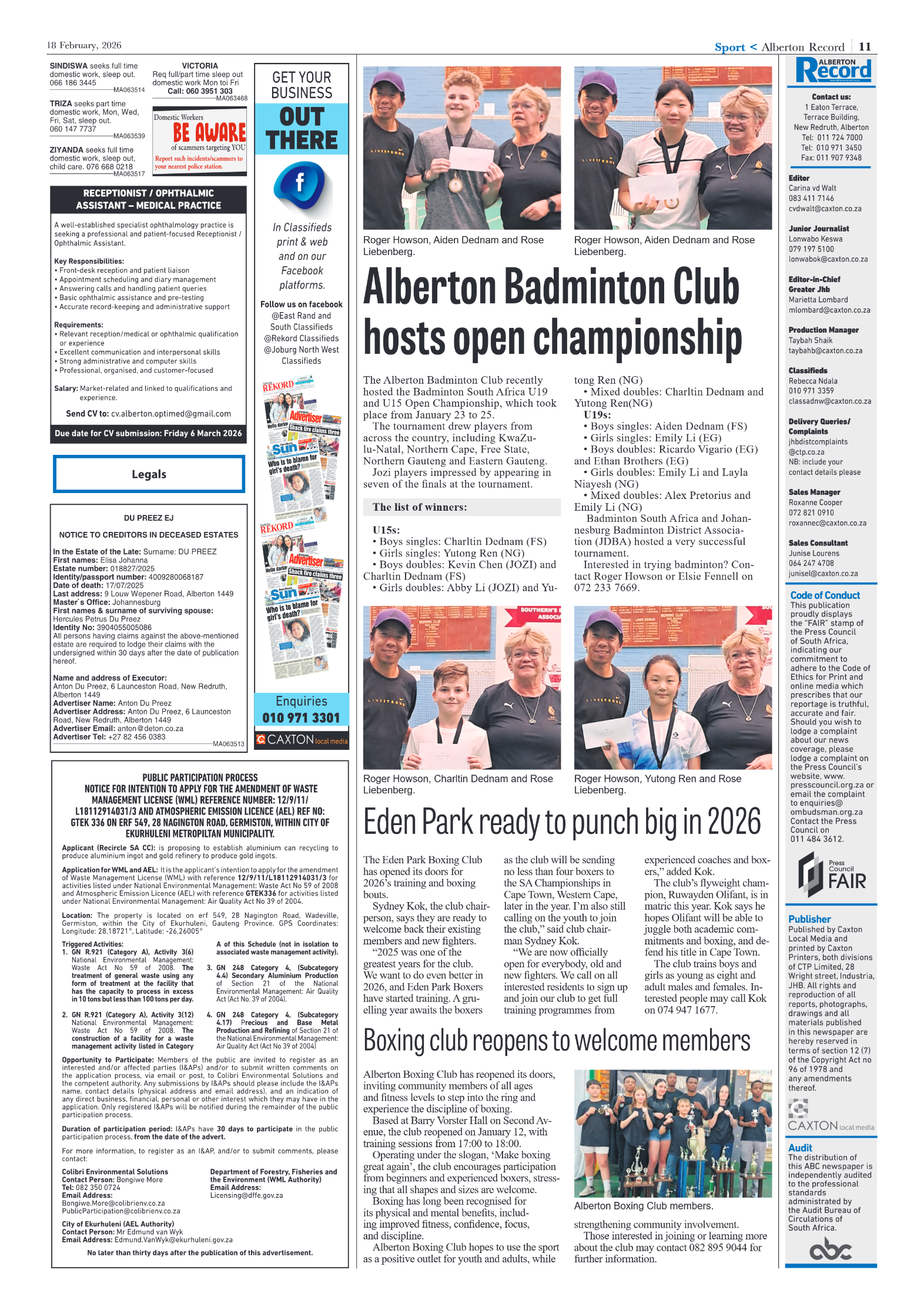 Alberton Record 18 February 2026 page 11